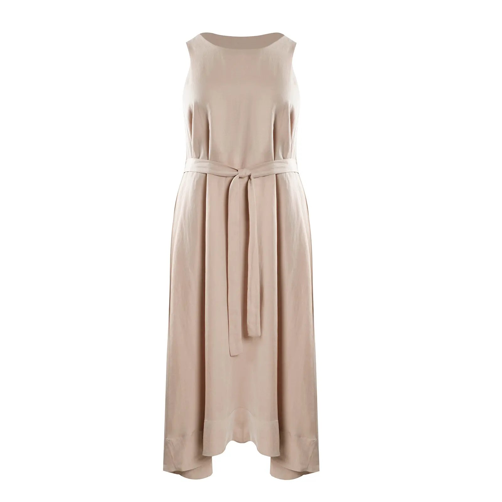 Mat Fashion Women's Beige Sleeveless Belted Dress