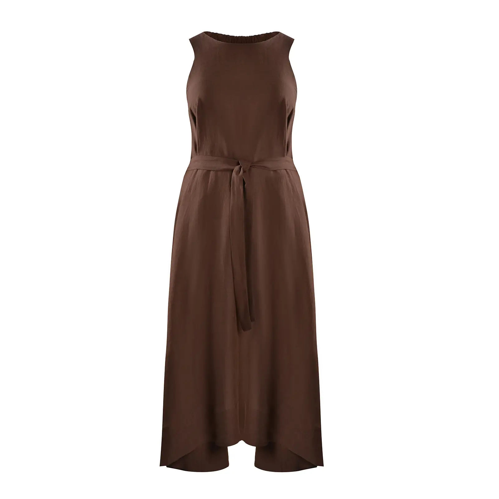 Mat Fashion Women's Marron Sleeveless Belted Dress