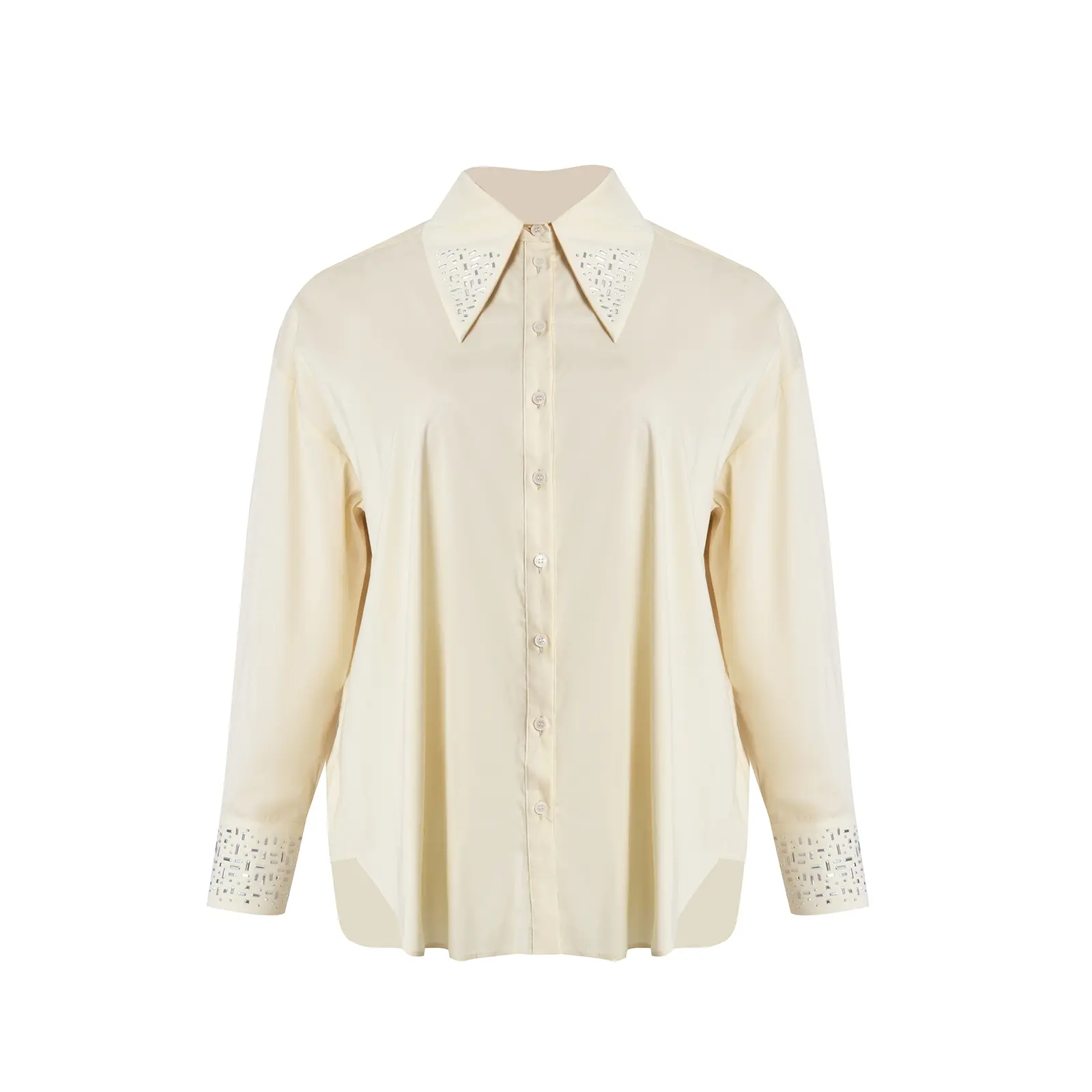 Mat Fashion Women's Beige Embroidered Long Sleeve Shirt For