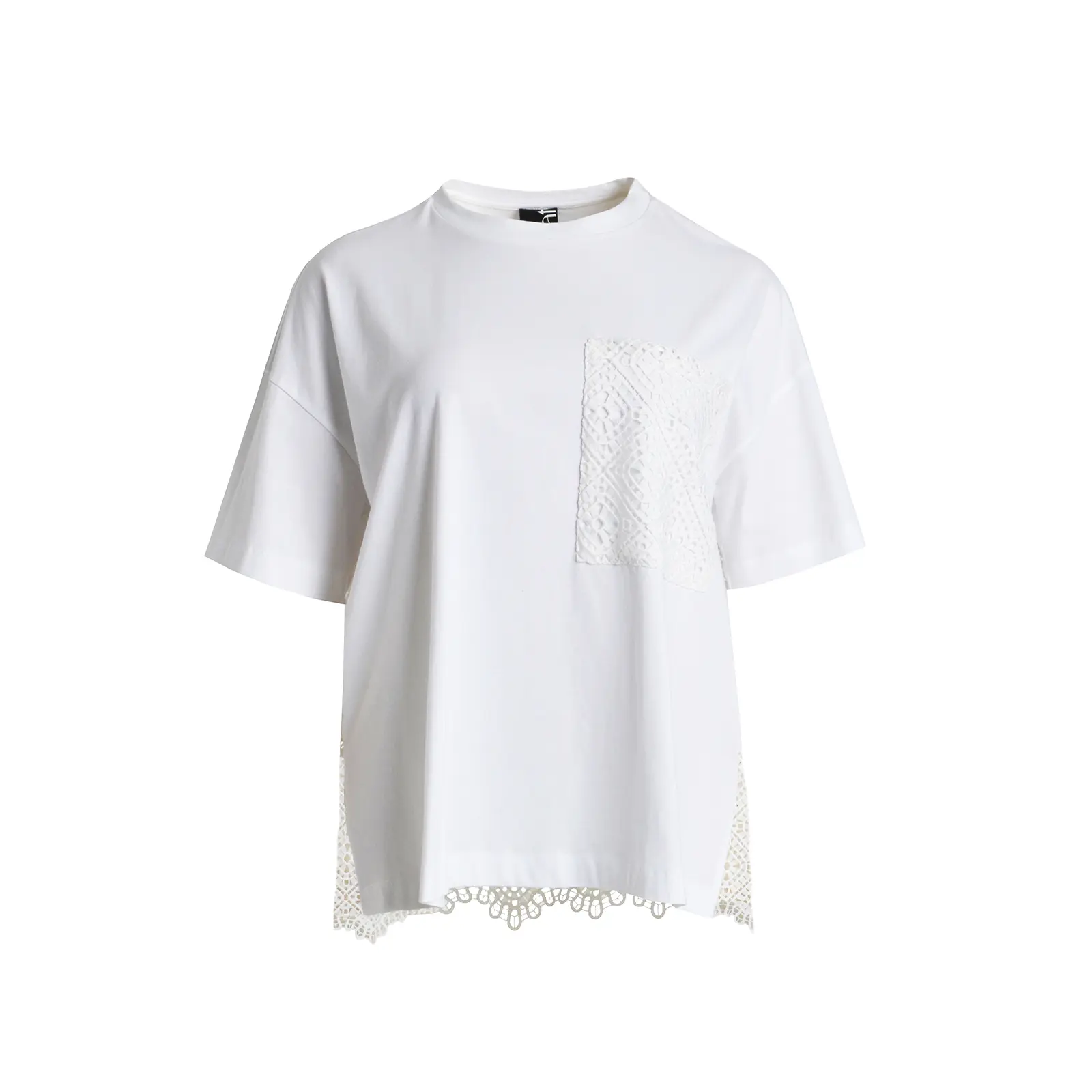 Mat Fashion Women's Blanc Crochet Pocket T-Shirt