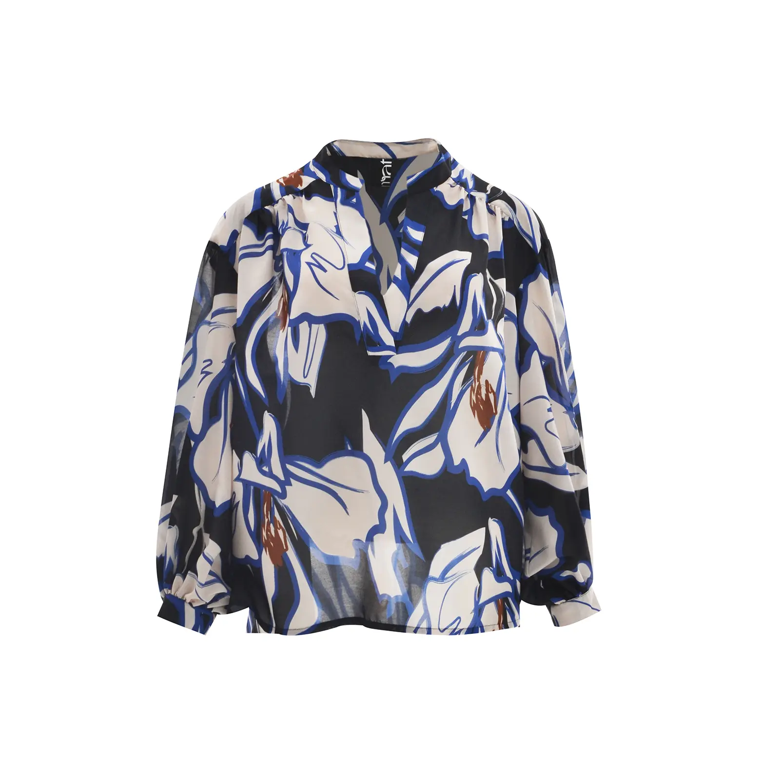 Mat Fashion Women's Bleu Abstract Floral Pattern Long Sleeve Blouse