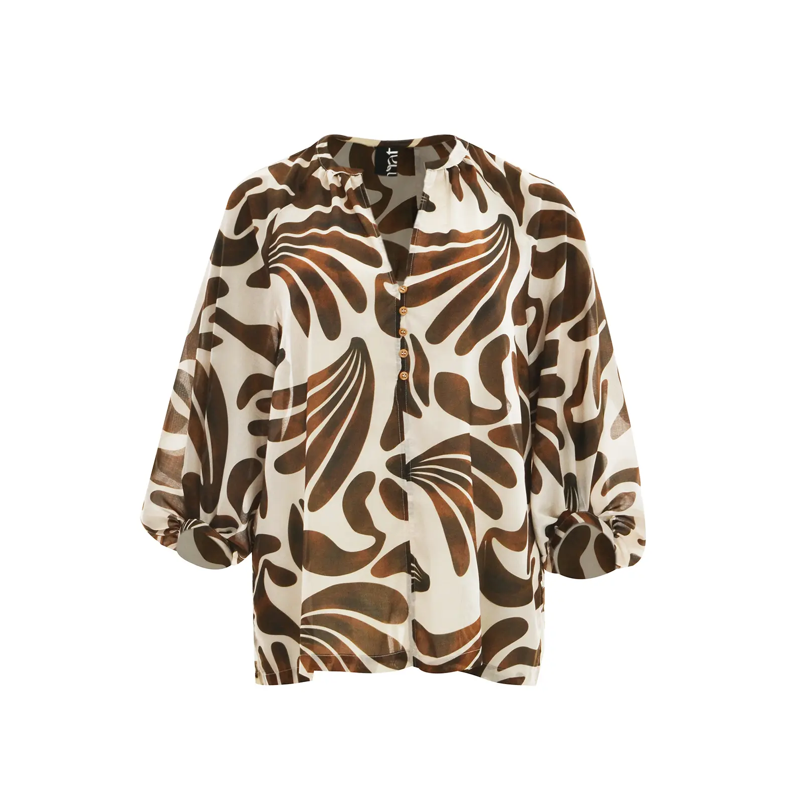 Mat Fashion Women's Marron Long-Sleeved Printed Blouse