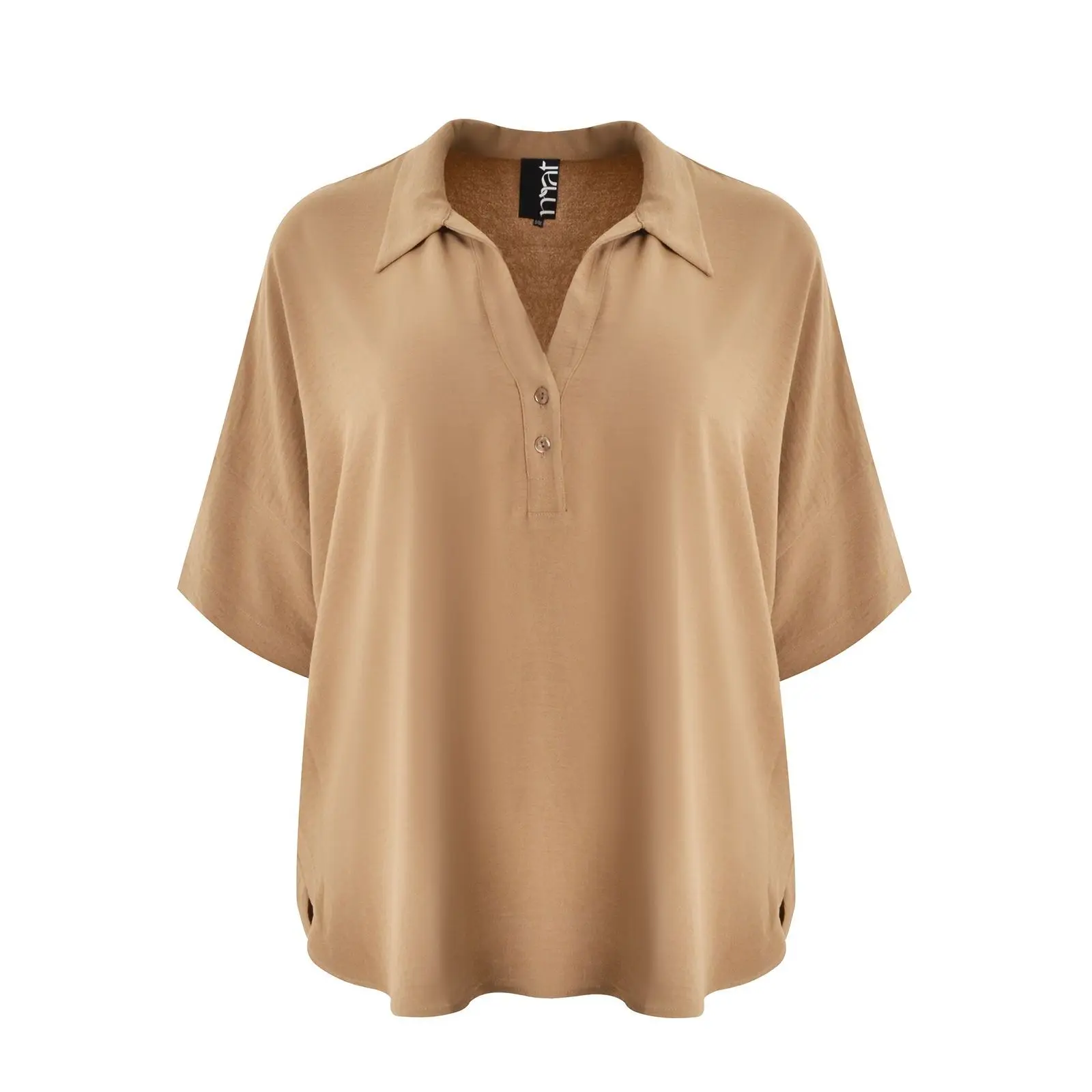 Mat Fashion Women's Beige ’S Crepe Pointed Collar Blouse Airwashed