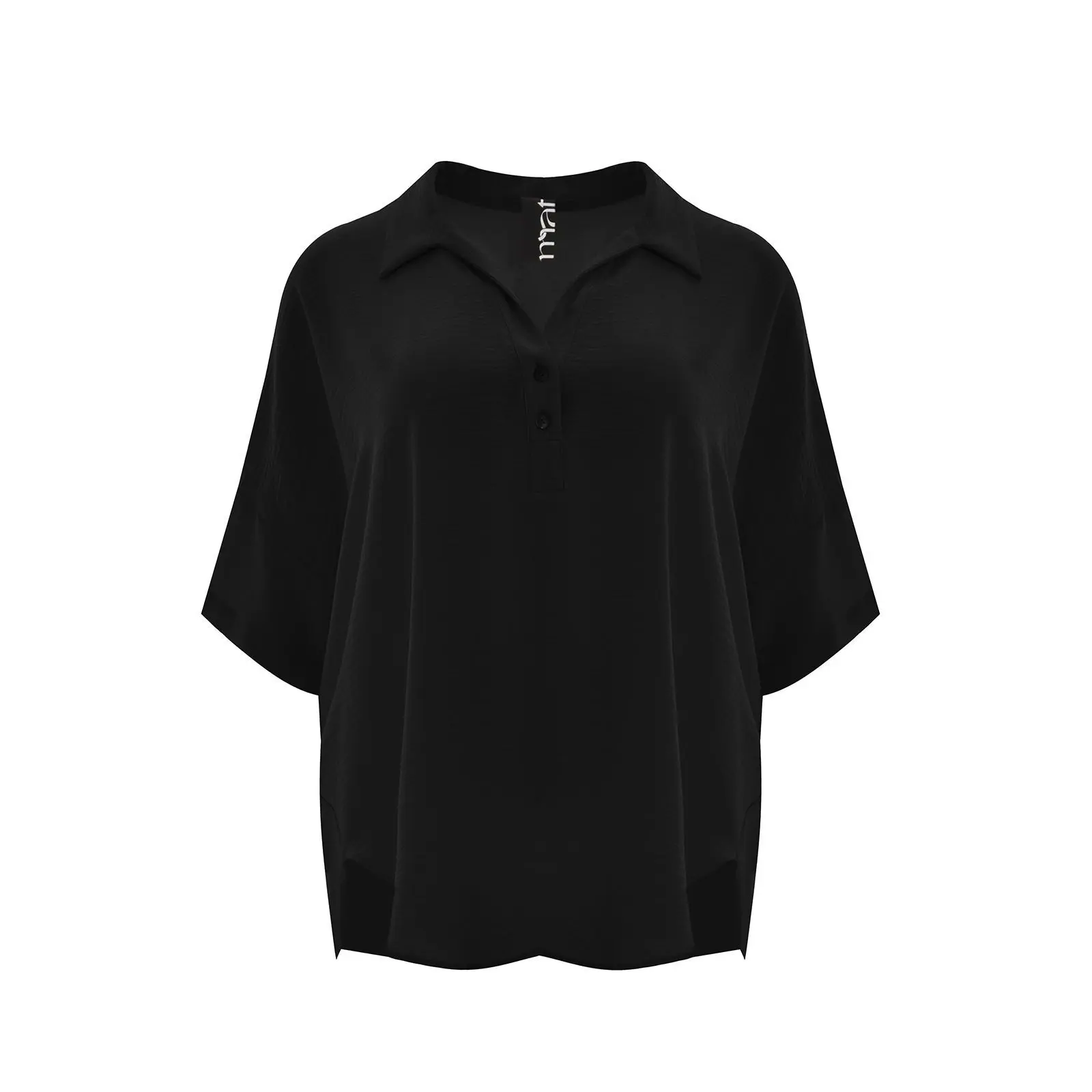 Mat Fashion Women's Noir ’S Crepe Pointed Collar Blouse Airwashed