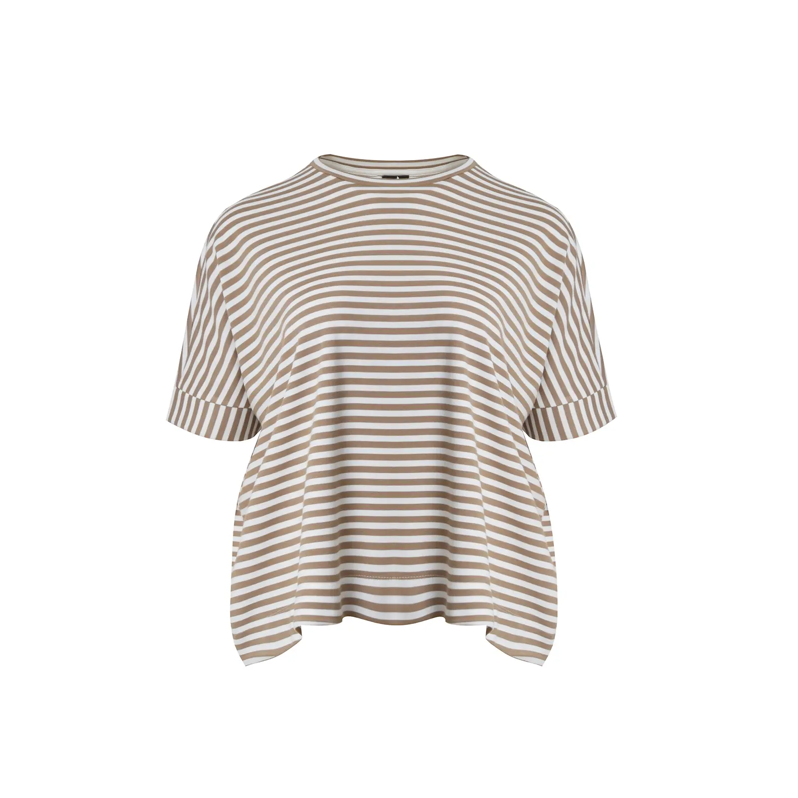 Mat Fashion Women's Beige Striped Viscose T-Shirt
