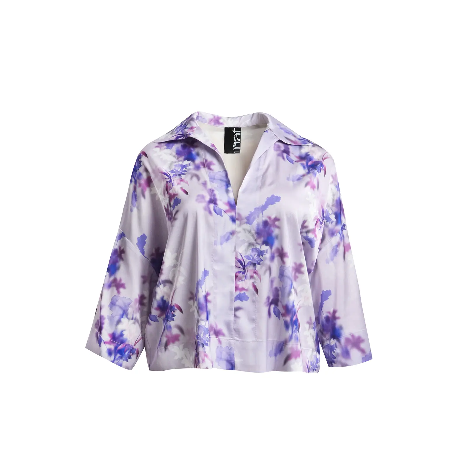 Mat Fashion Women's Violet Floral Long Sleeve Pointed Collar Blouse