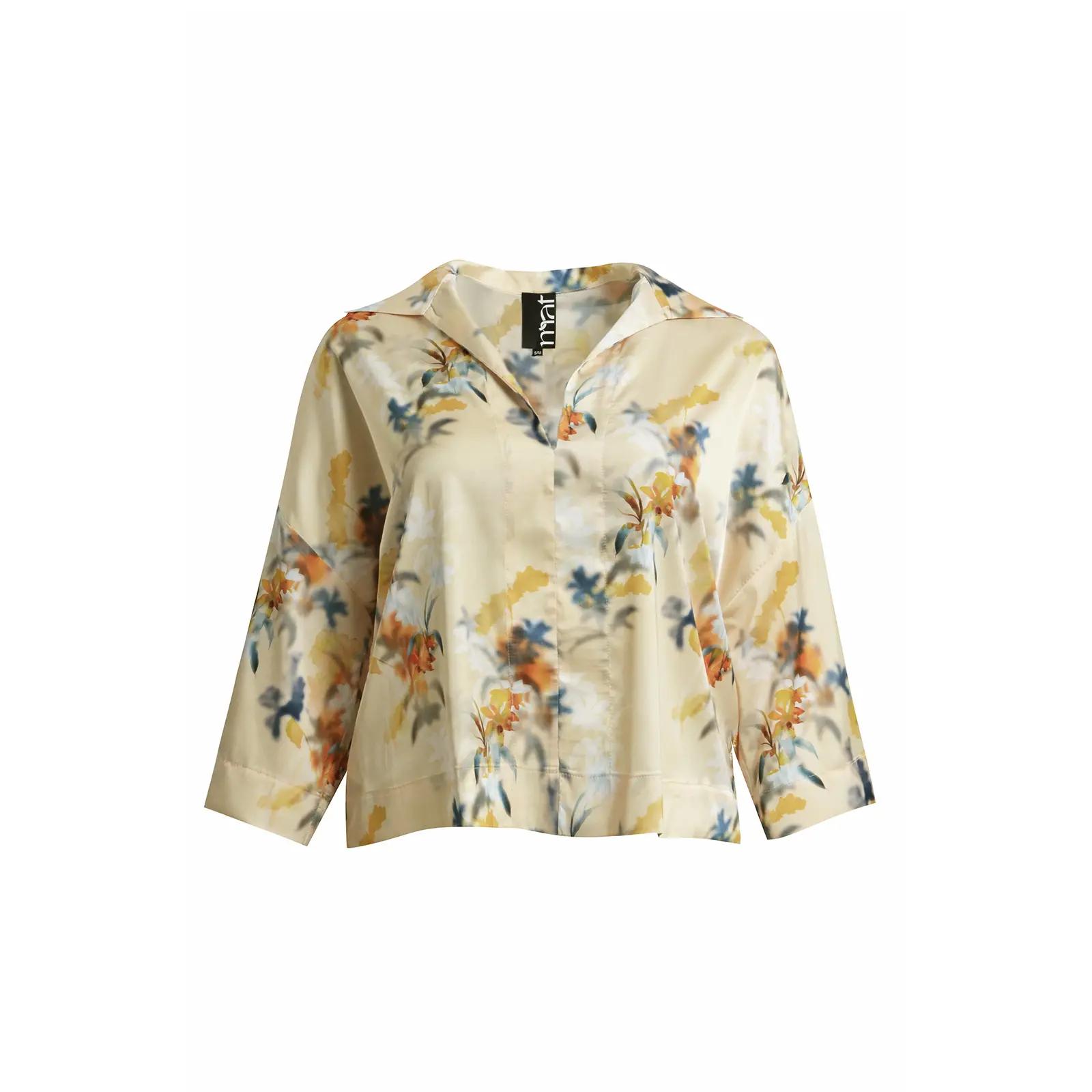 Mat Fashion Women's Jaune Floral Long Sleeve Pointed Collar Blouse