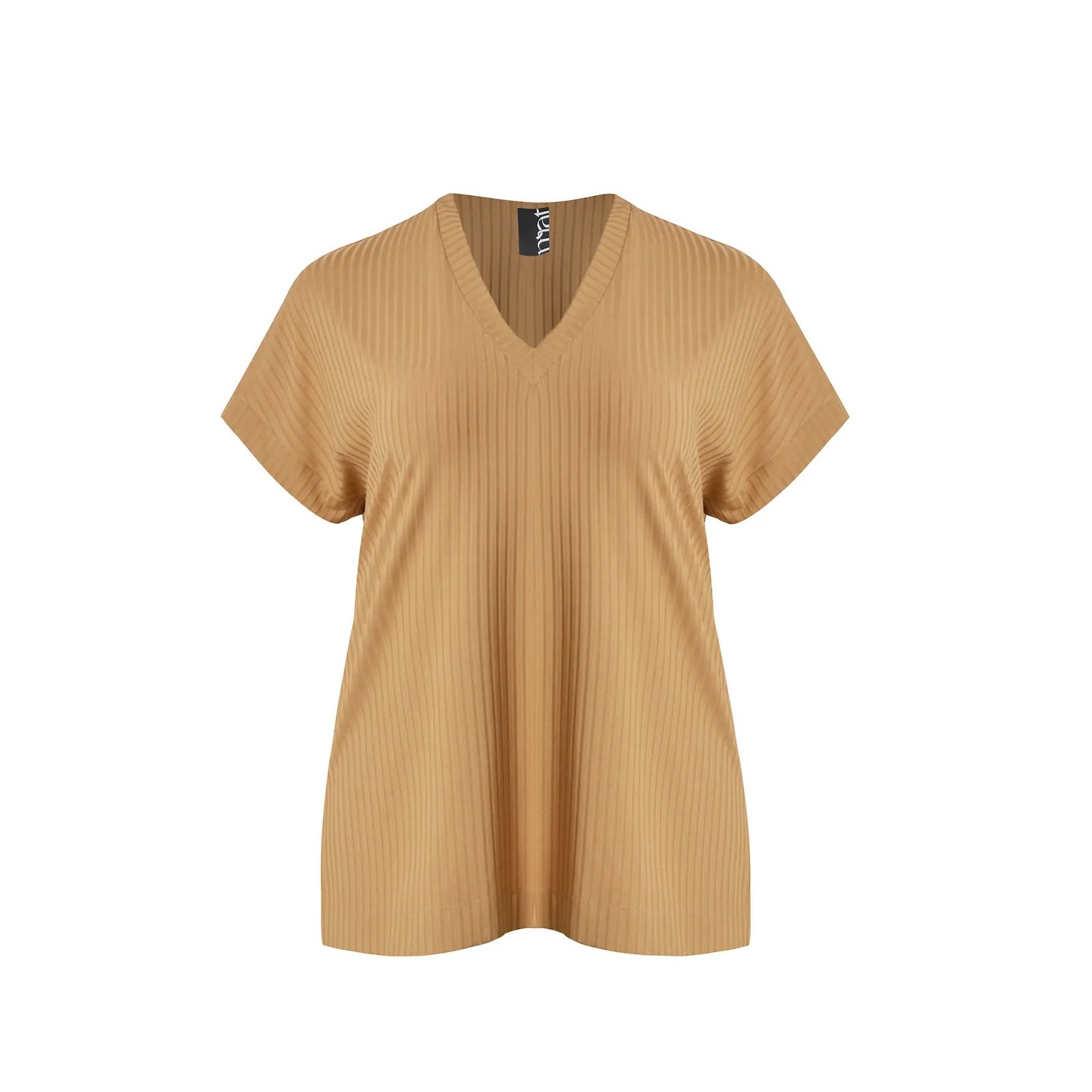 Mat Fashion Women's Beige Ribbed V-Neck Blouse
