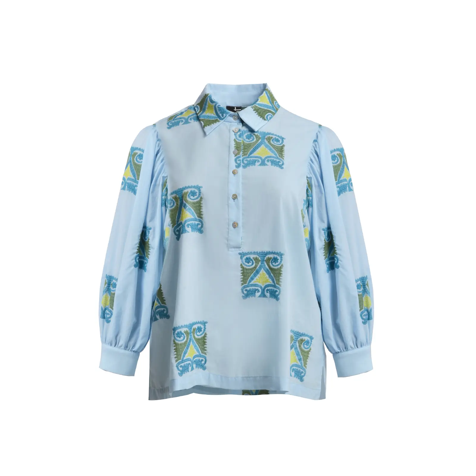 Bluse mit langen Ärmeln und Perlmuttknöpfen für Frauen Mat Fashion