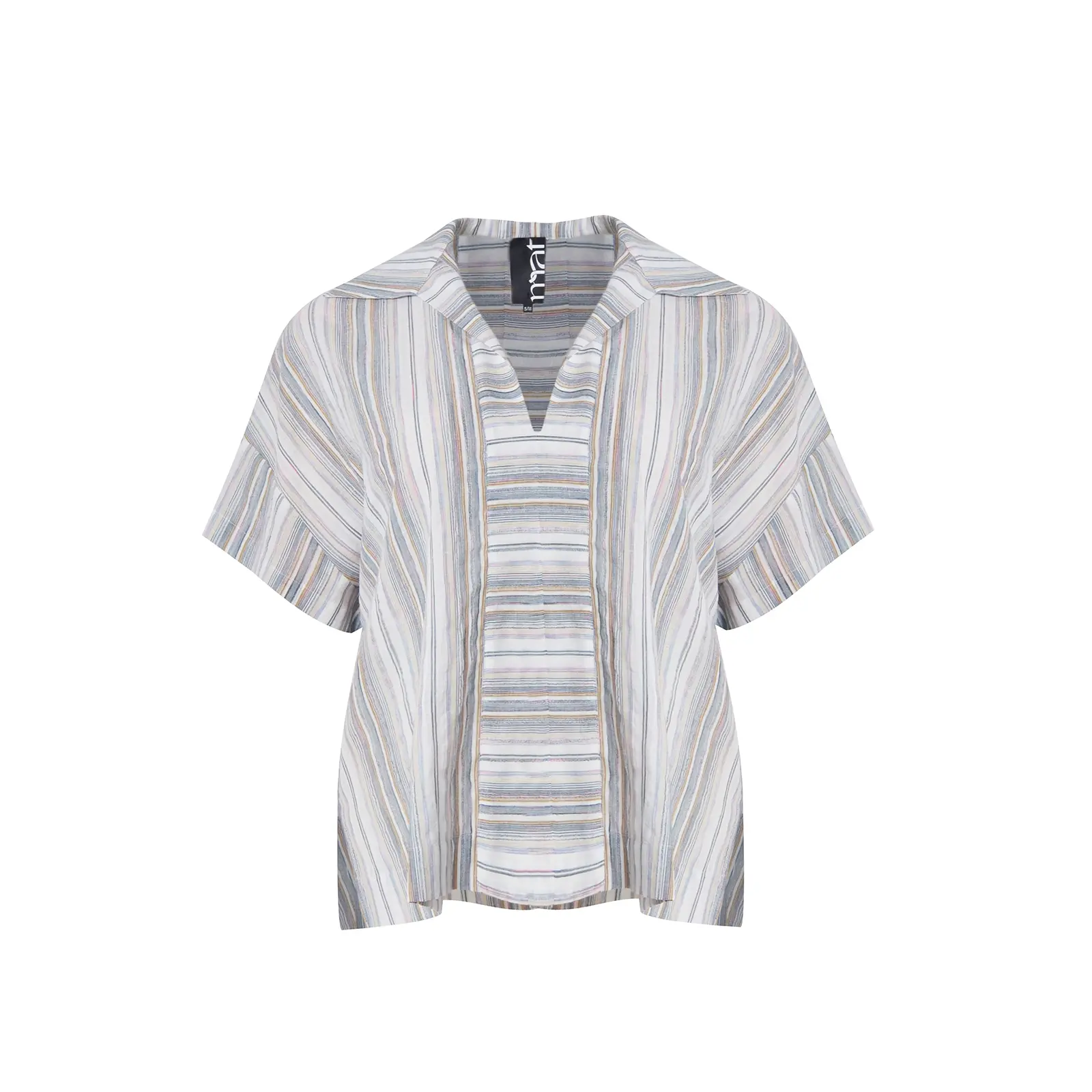 Mat Fashion Women's Bleu Striped Cotton And Linen Blouse For