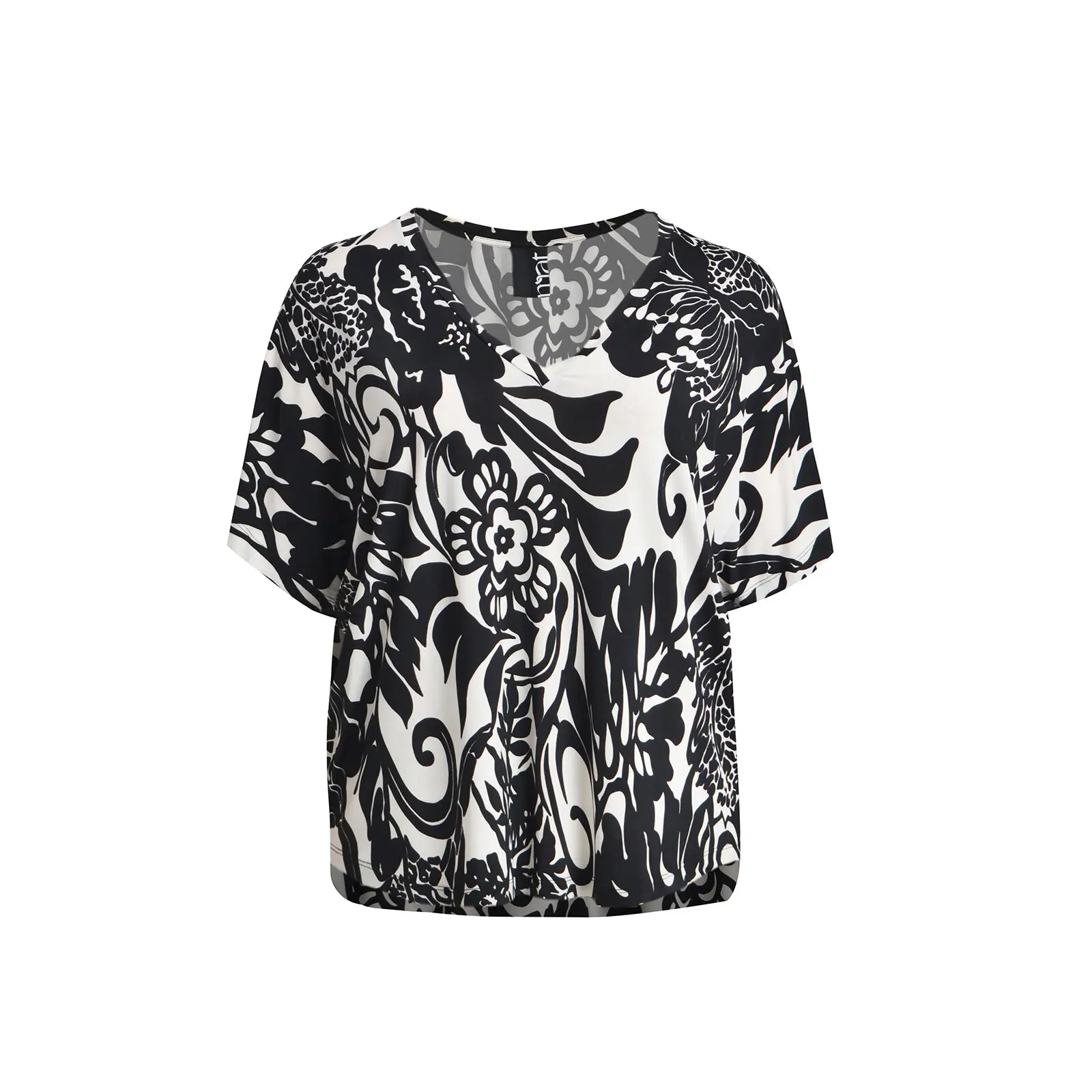 Mat Fashion Women's Noir V-Neck Floral Print Blouse