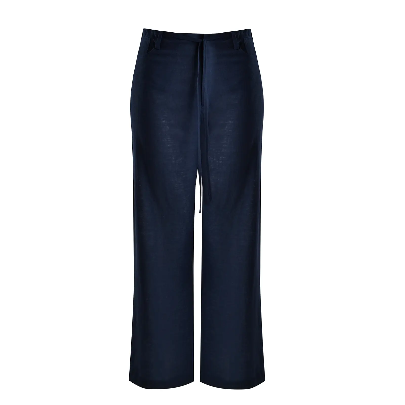 Mat Fashion Women's Bleu Viscose And Linen Trousers Wide Leg