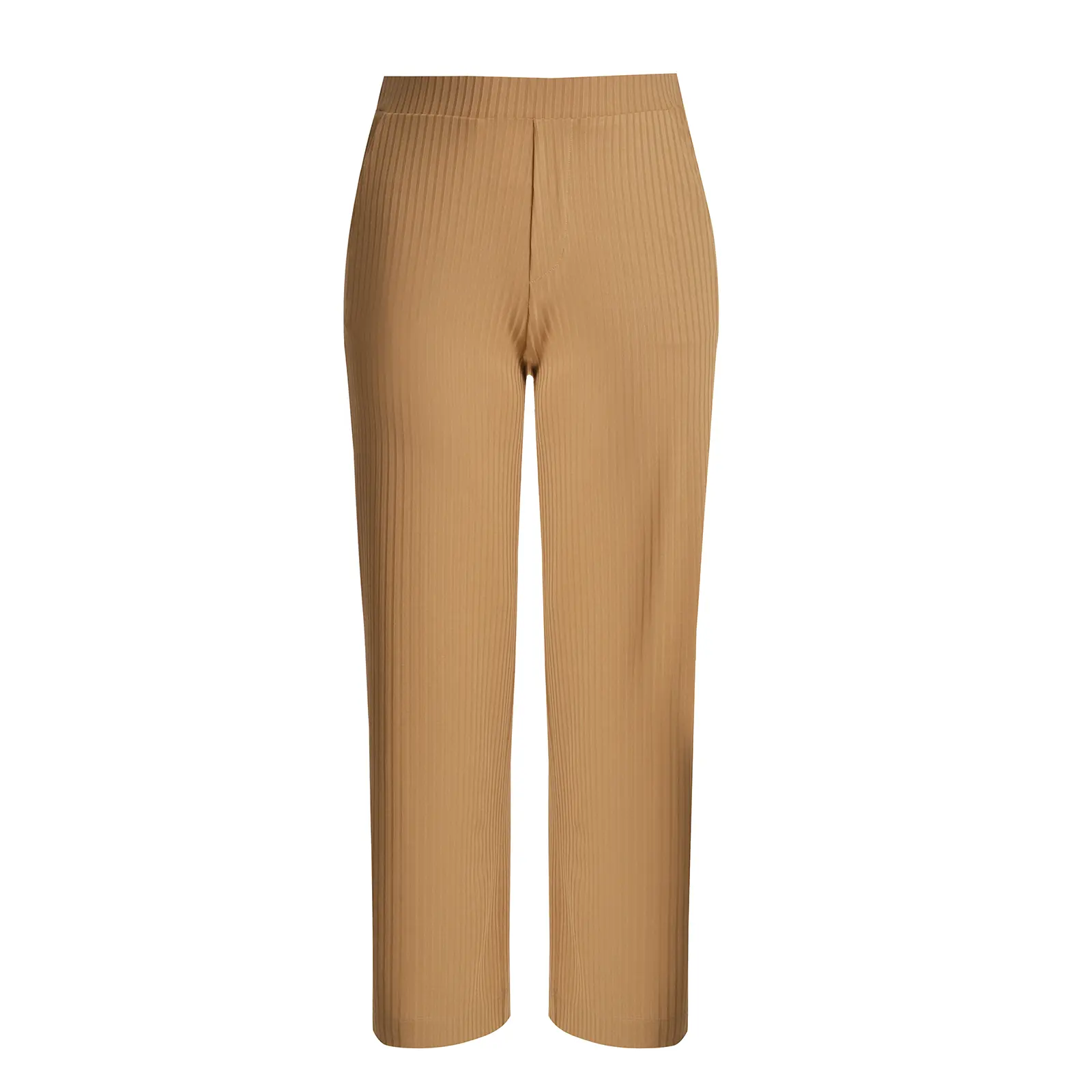Mat Fashion Women's Beige Ribbed Trousers Wide Leg