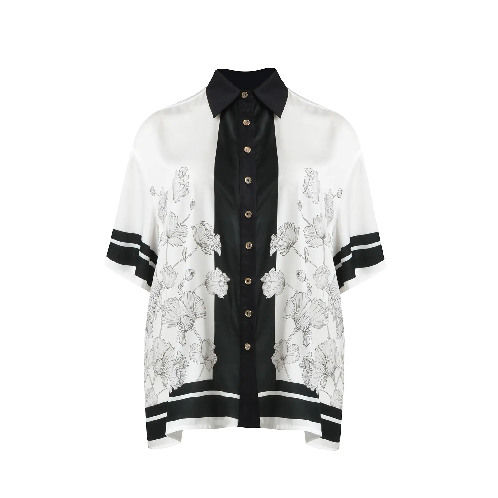 Mat Fashion Women's Blanc Satin Floral Print Shirt