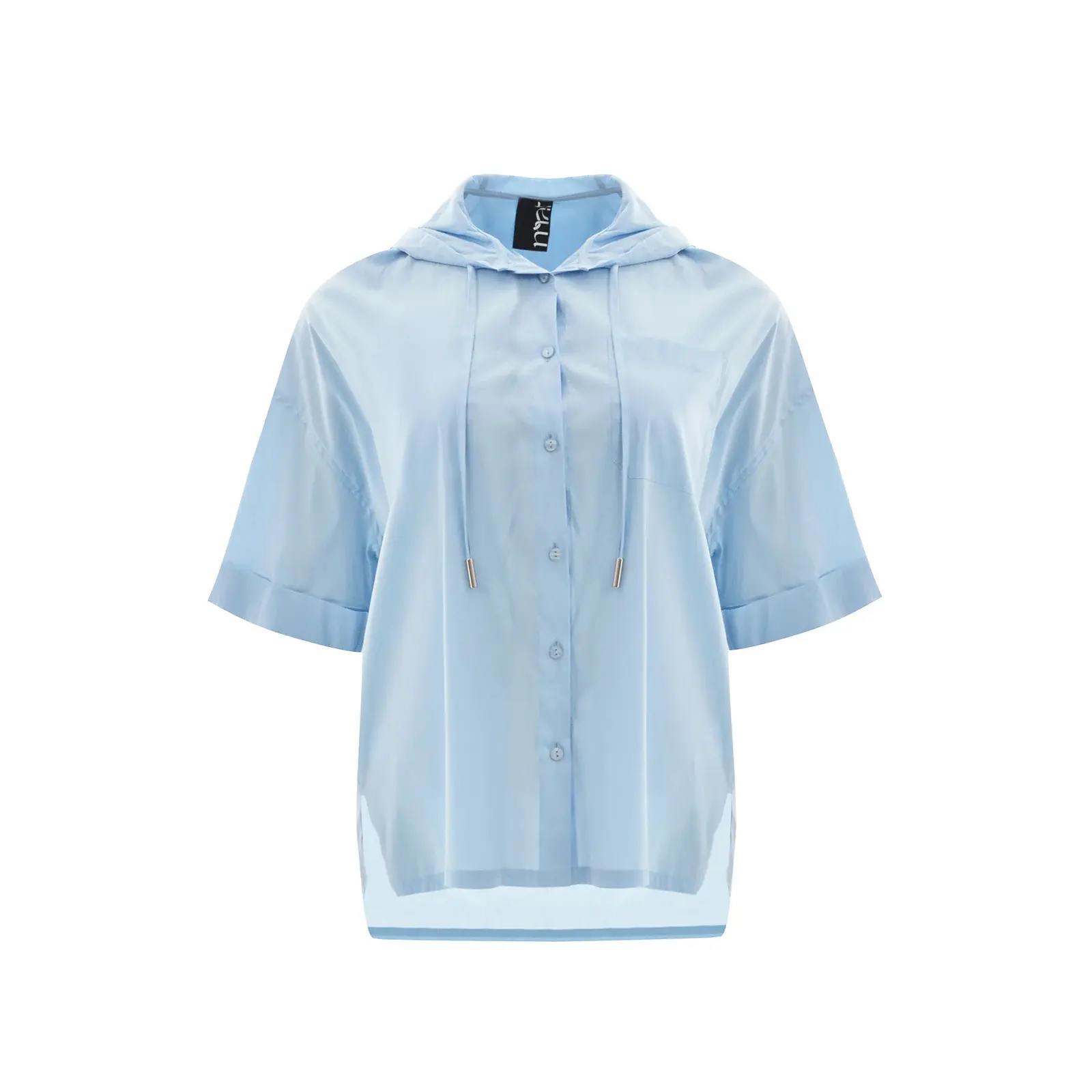 Mat Fashion Women's Bleu Poplin Hooded Shirt