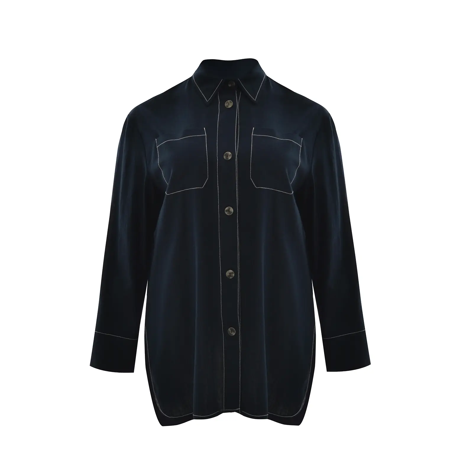 Mat Fashion Women's Bleu Long Sleeve Viscose And Linen Shirt