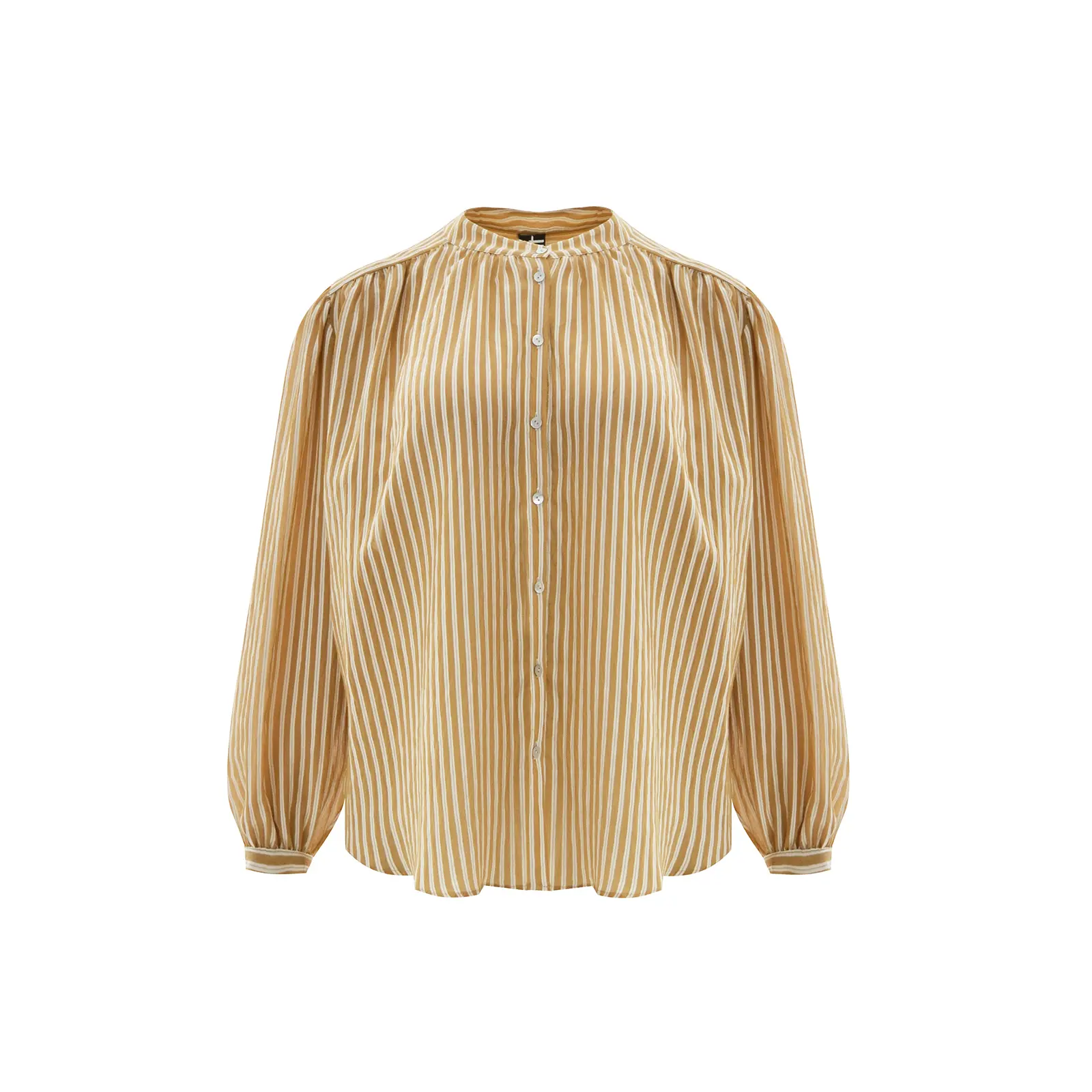 Mat Fashion Women's Marron Striped Long Sleeve Mandarin Collar Shirt