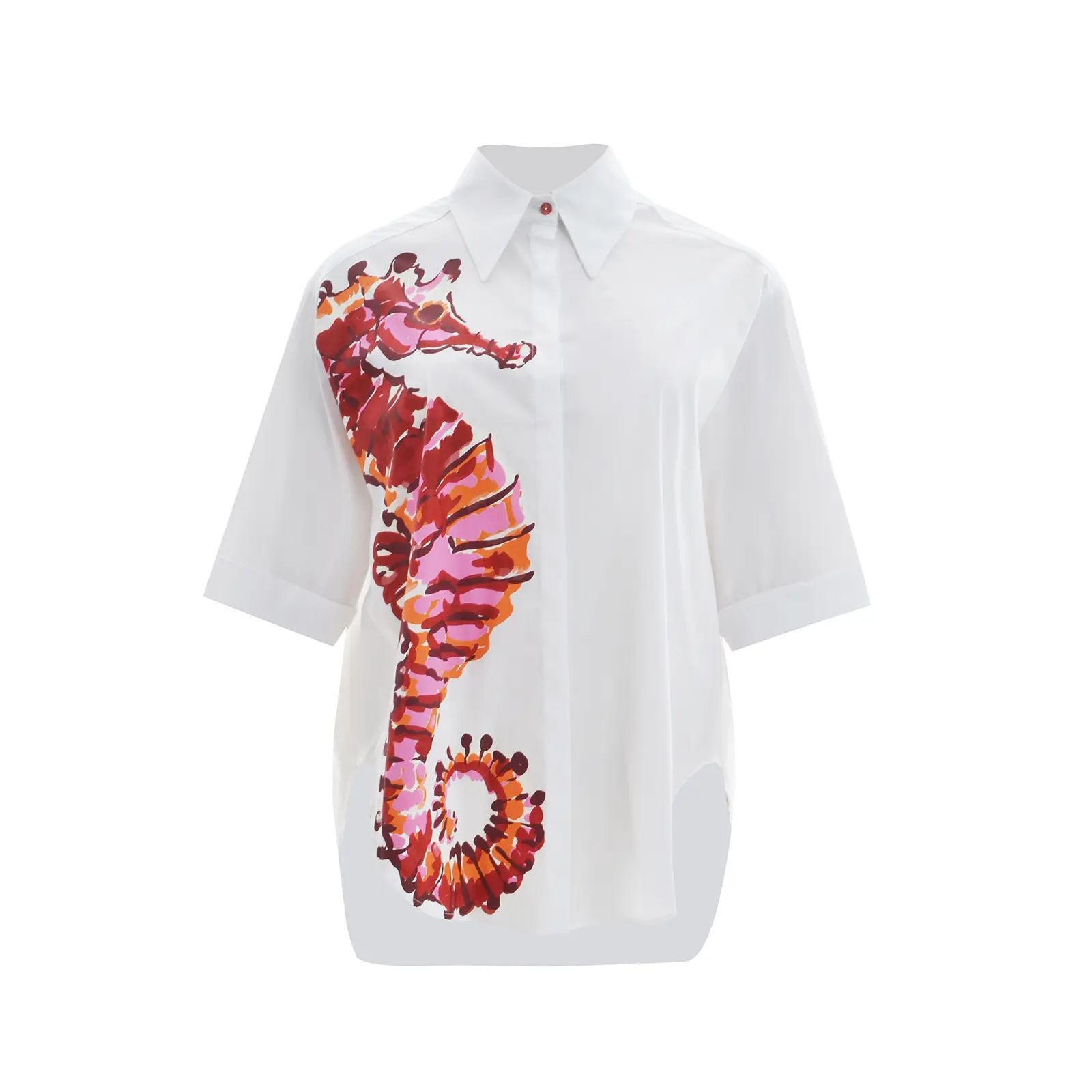 Mat Fashion Women's Blanc Poplin Shirt Seahorse Print