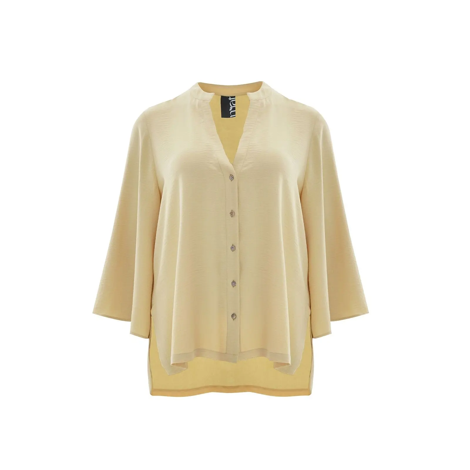 Mat Fashion Women's Beige V-Neck Crepe Blouse Airwashed