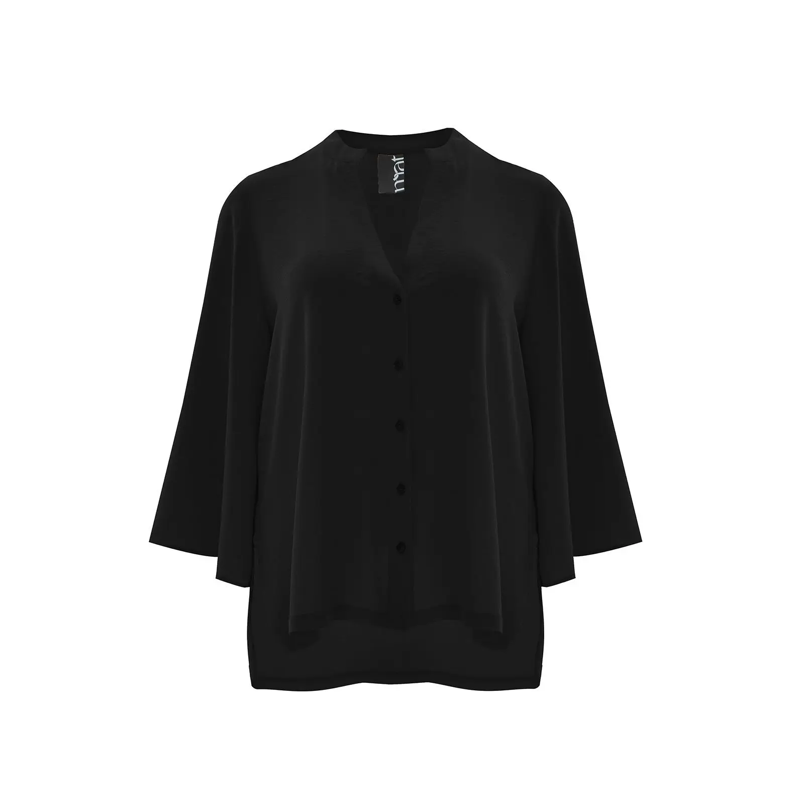 Mat Fashion Women's Noir V-Neck Crepe Blouse Airwashed
