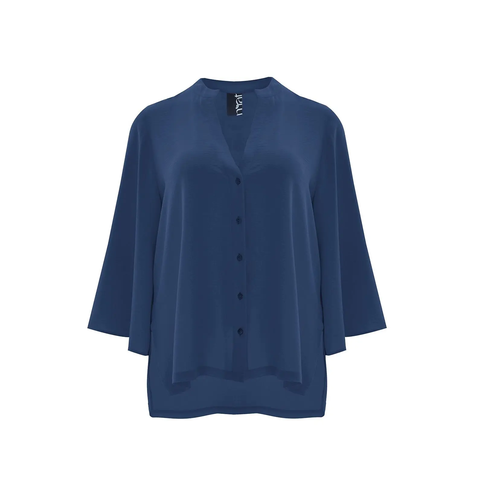 Mat Fashion Women's Bleu V-Neck Crepe Blouse Airwashed