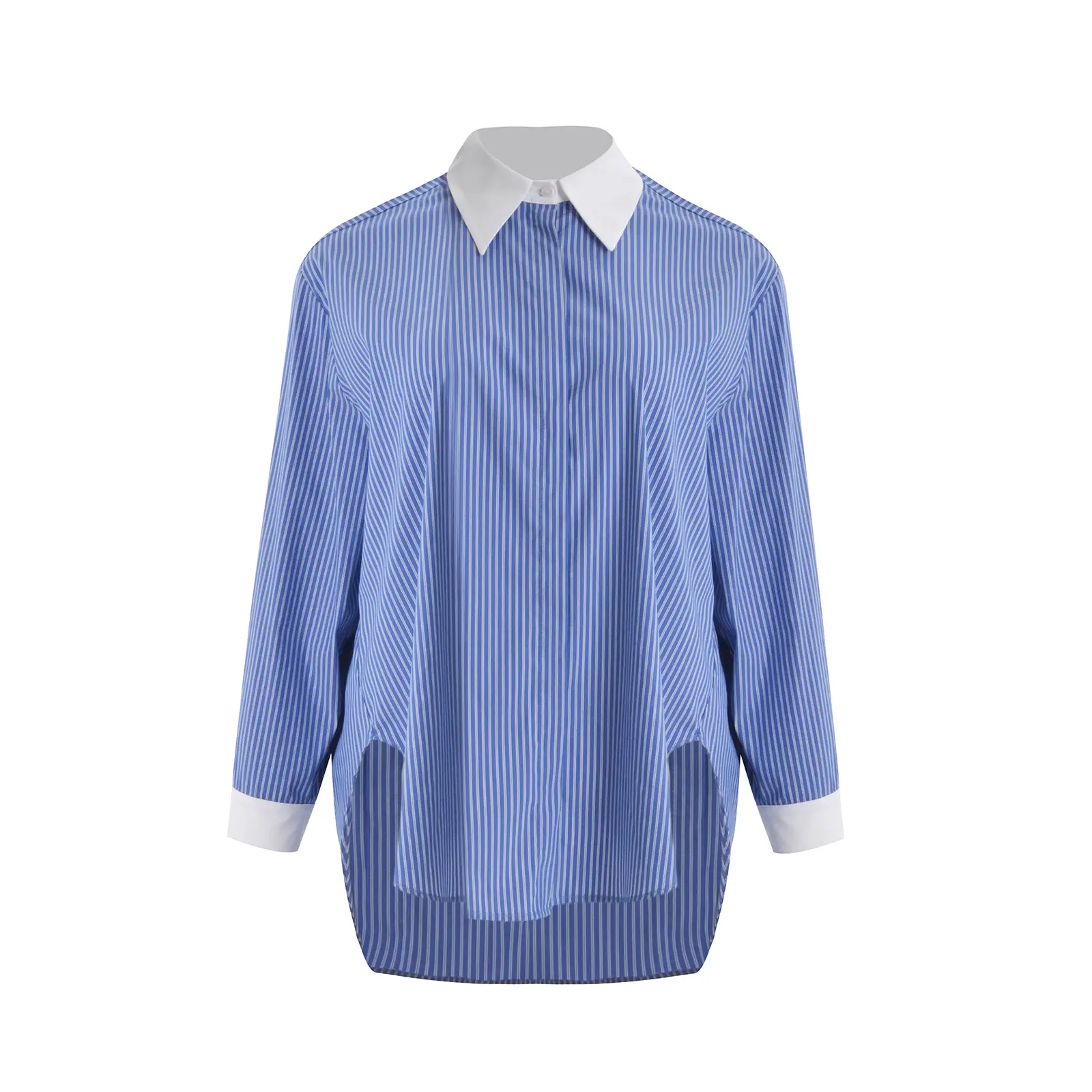 Mat Fashion Women's Bleu ’S Striped Long-Sleeve Shirt