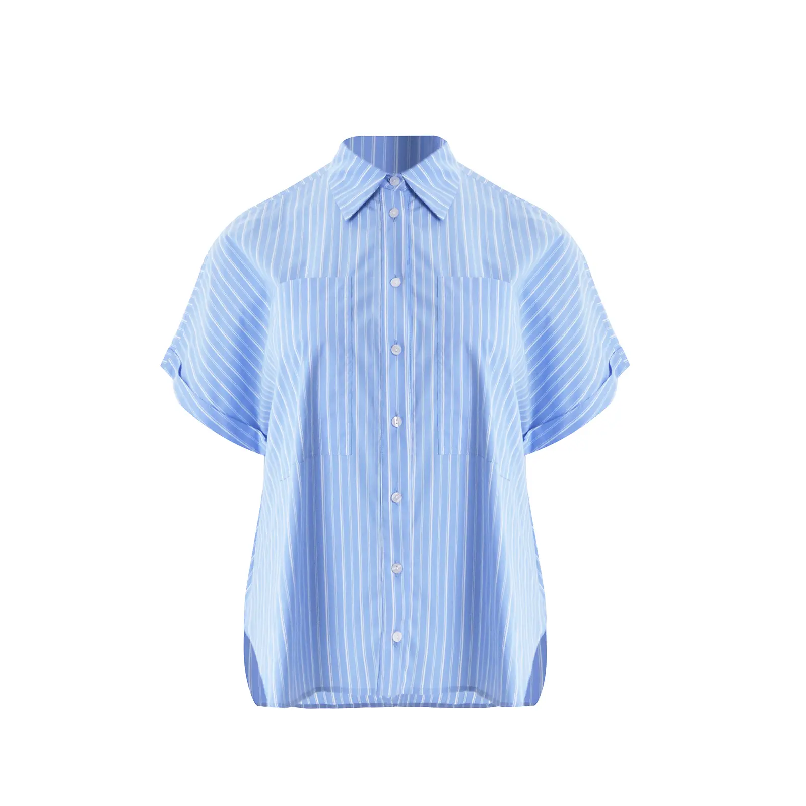 Mat Fashion Women's Bleu Striped Poplin Shirt