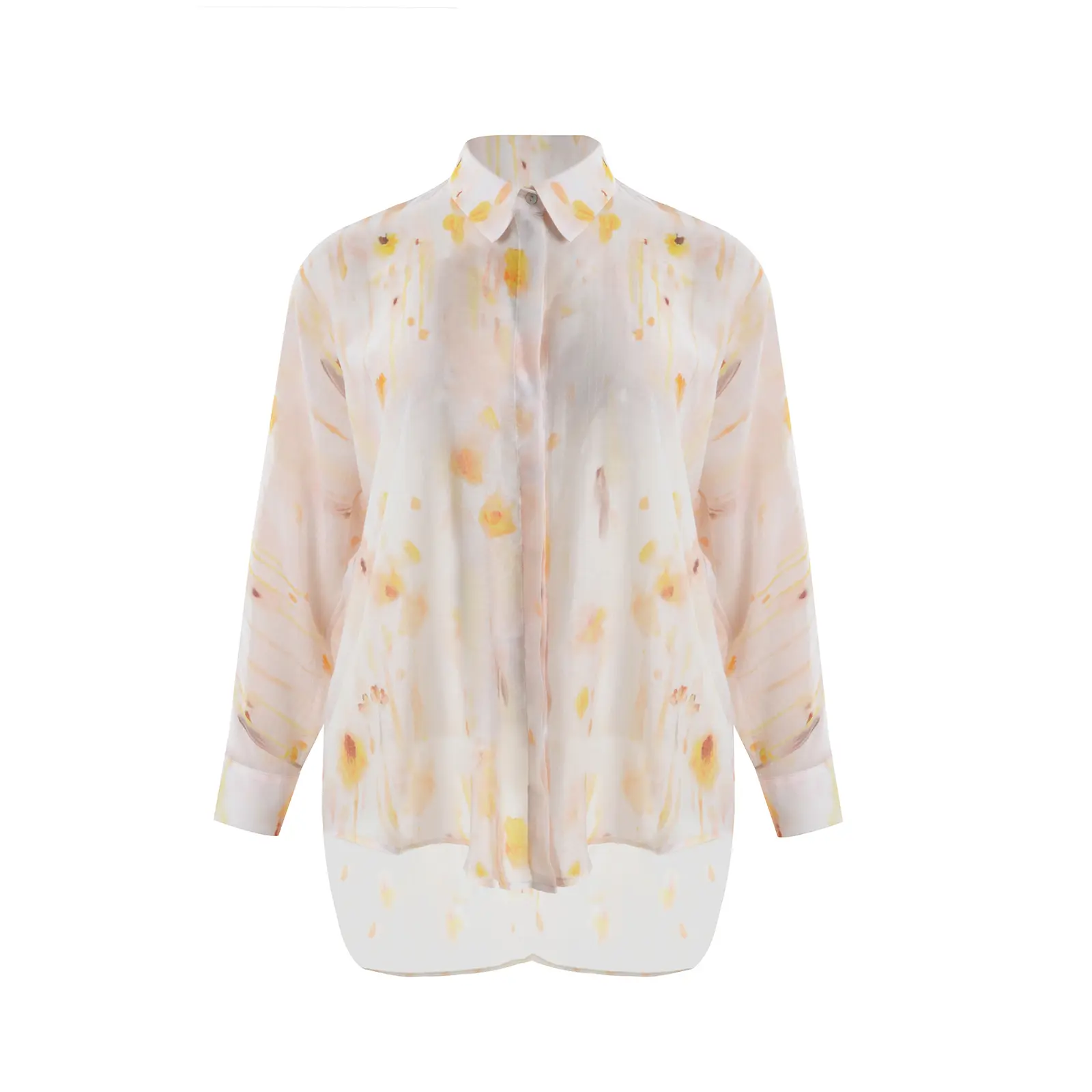 Mat Fashion Women's Jaune Long Sleeve Cotton Shirt Artistic-Print