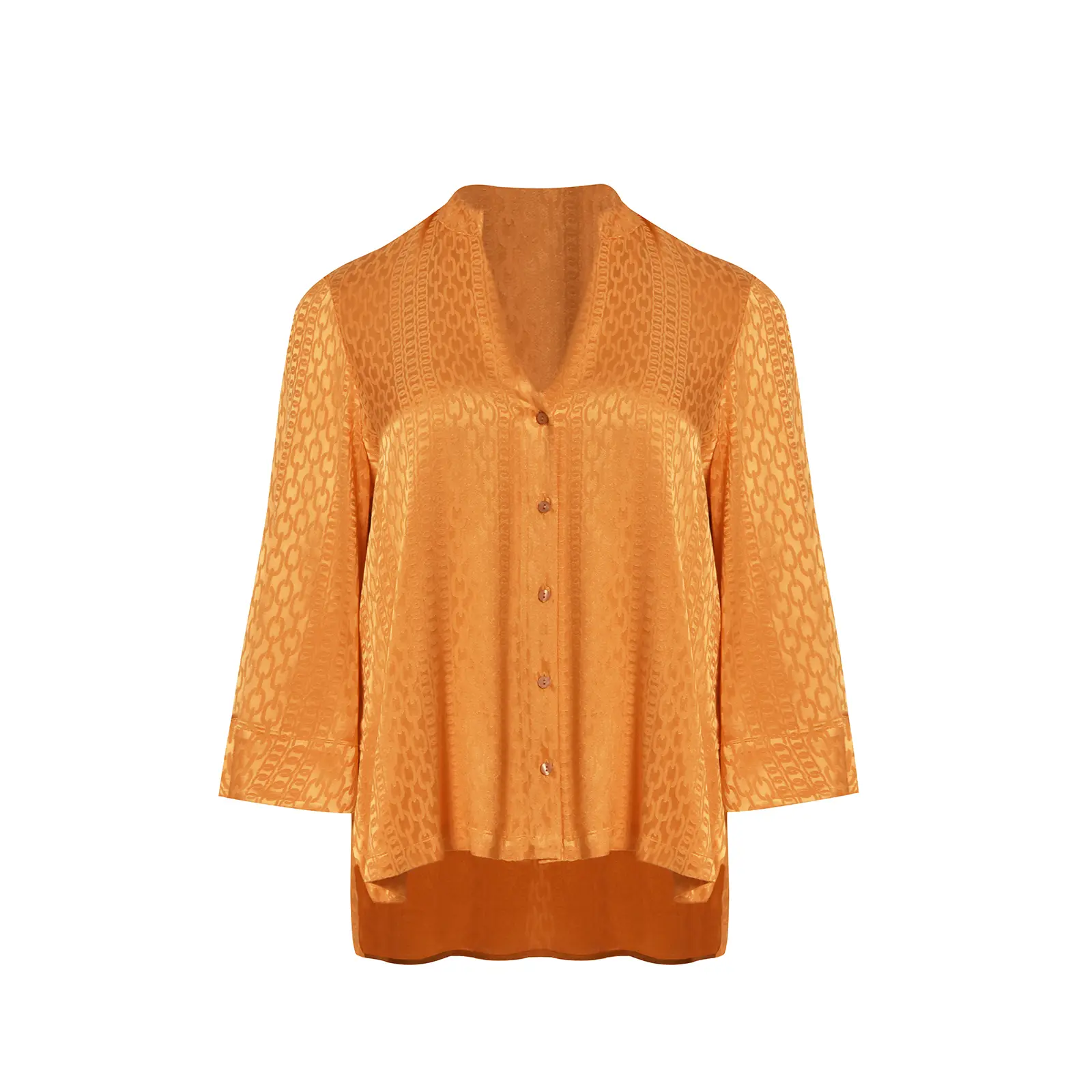 Mat Fashion Women's Orange Long Sleeve V-Neck Viscose Blouse