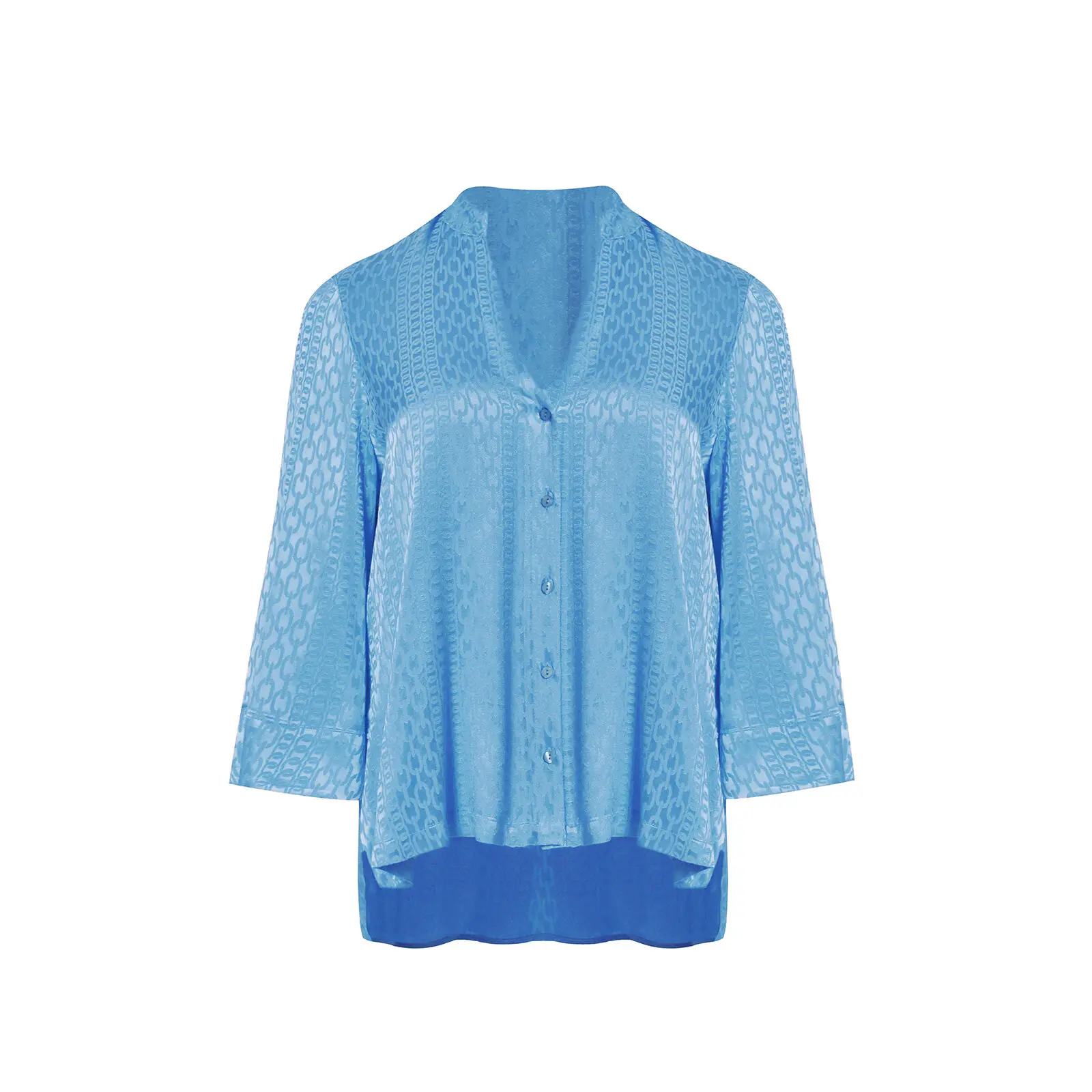 Mat Fashion Women's Bleu Long Sleeve V-Neck Viscose Blouse