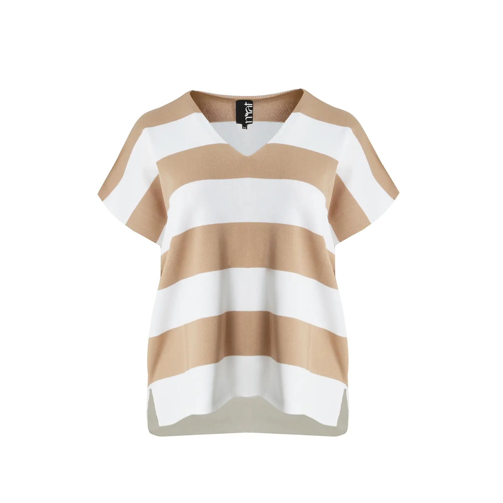 Mat Fashion Women's Beige V-Neck Knit T-Shirt