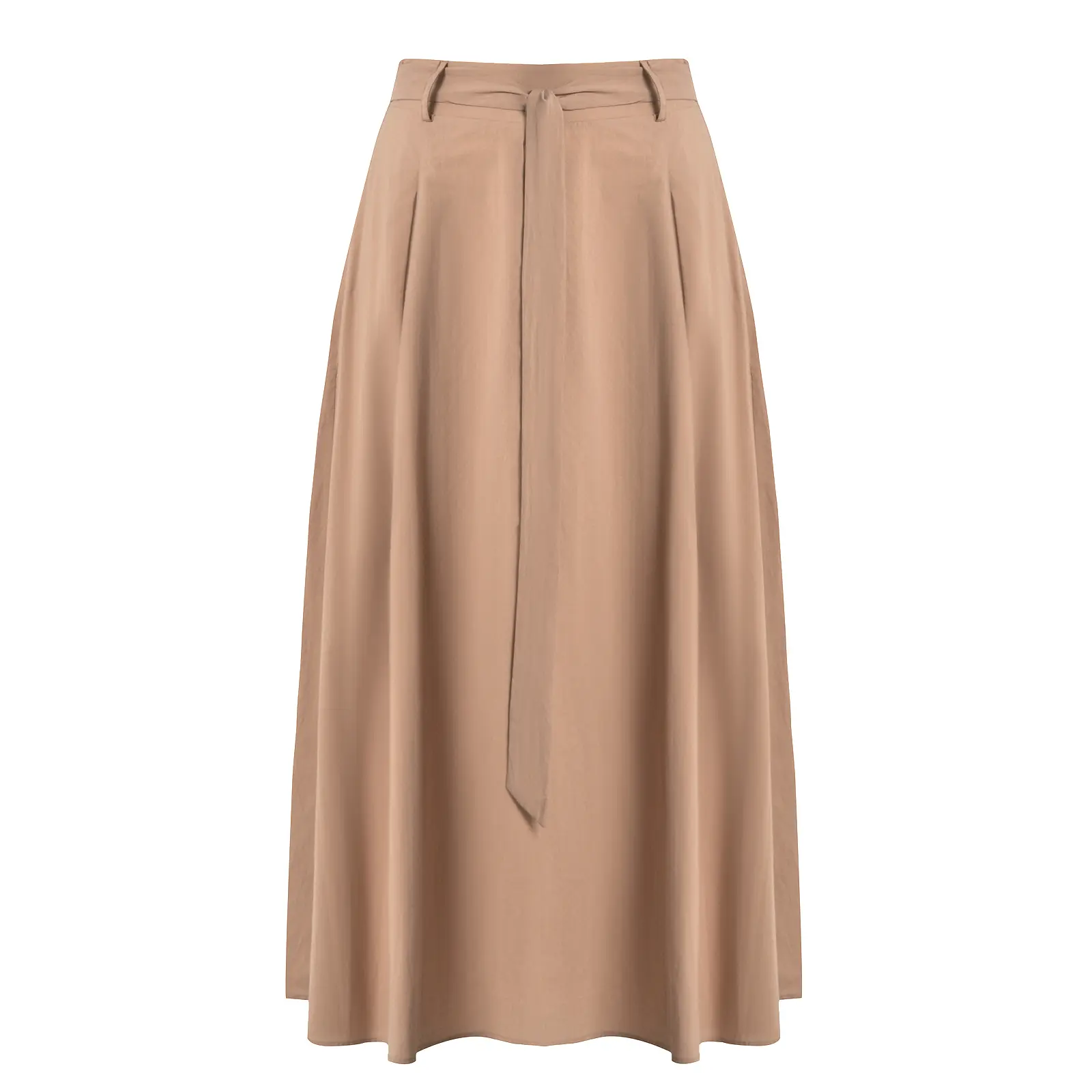 Lange trapezförmiger Popeline Rock mit Taillengürtel Damen Mat Fashion