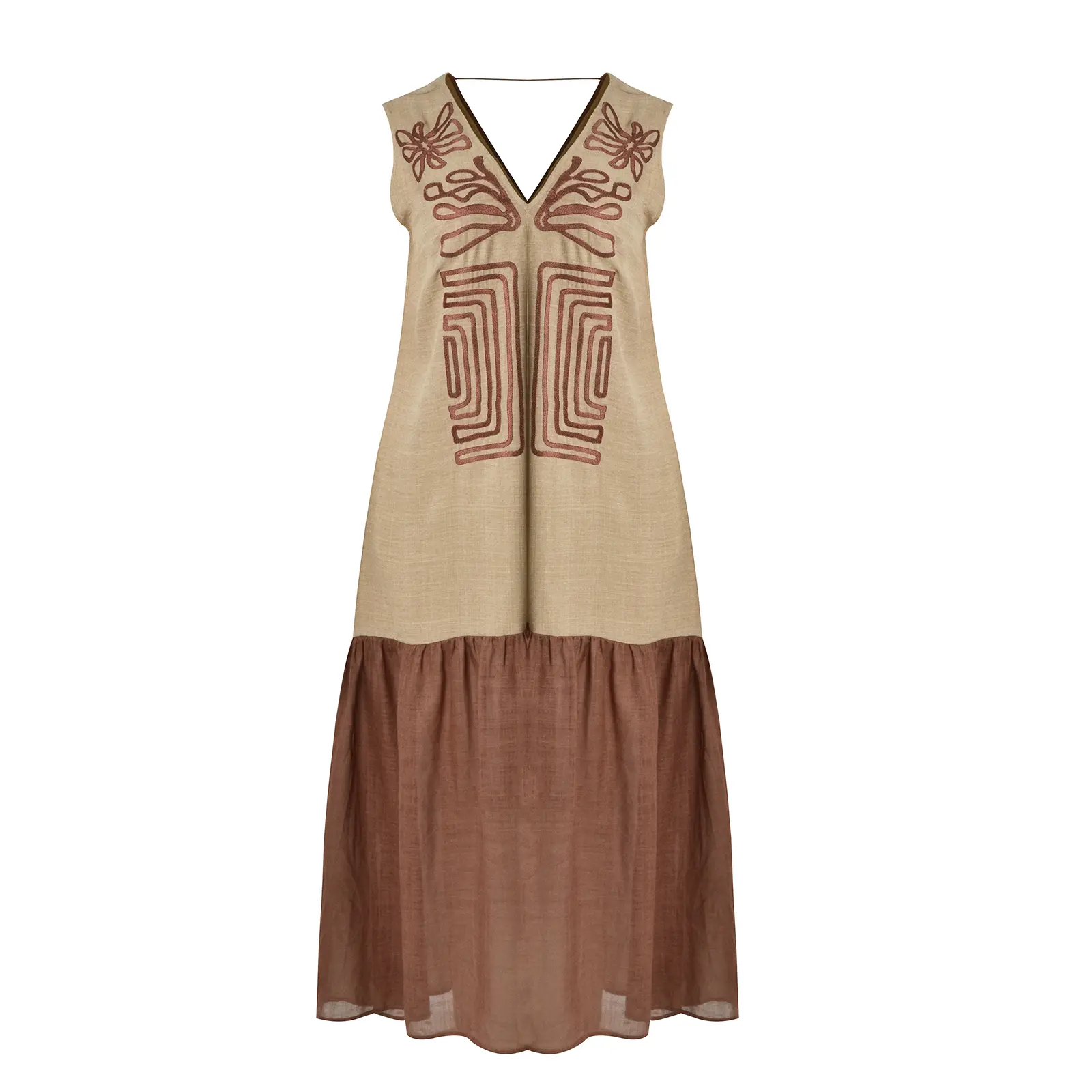 Mat Fashion Women's Beige Sleeveless Linen Dress