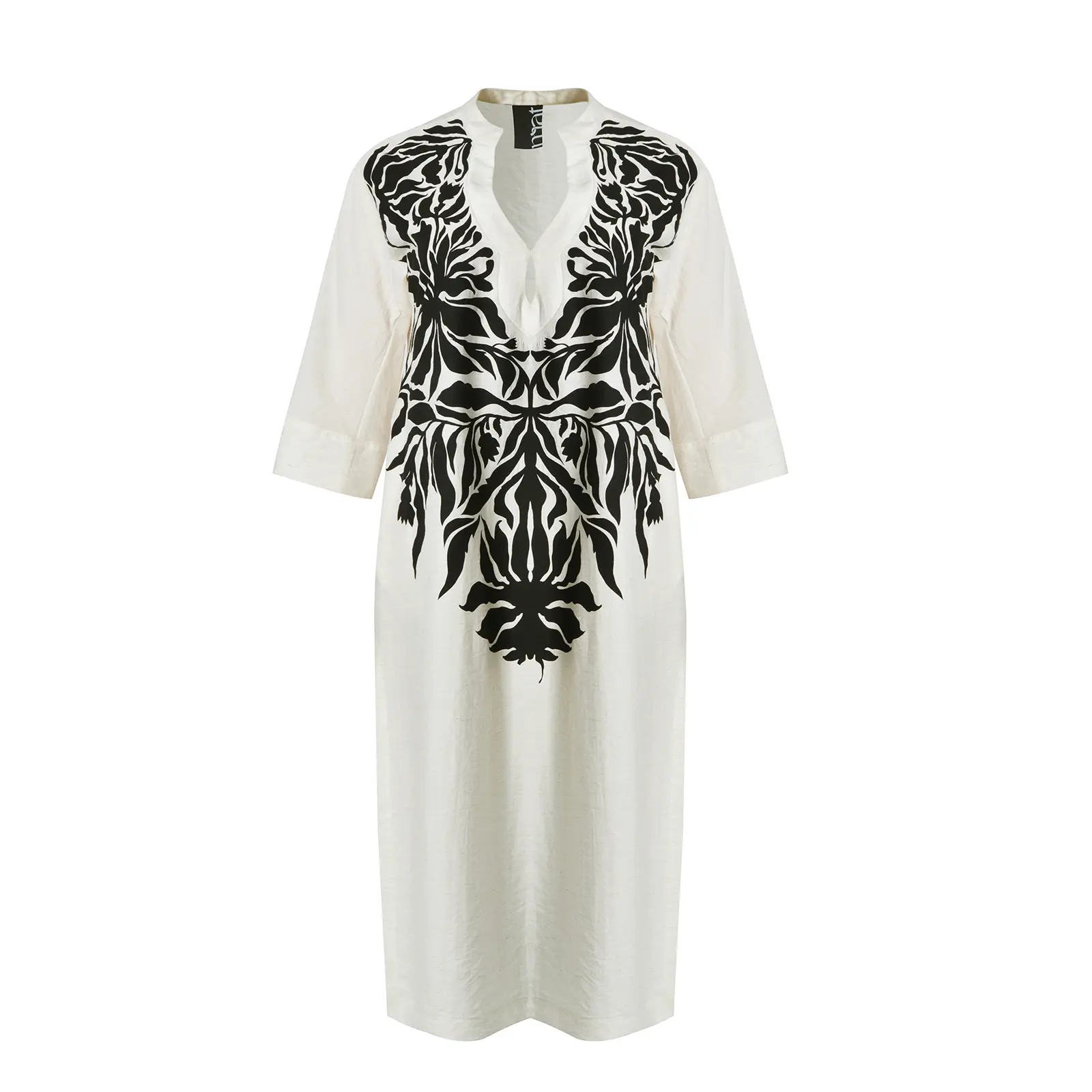 Mat Fashion Women's Blanc Linen Blend Floral Dress