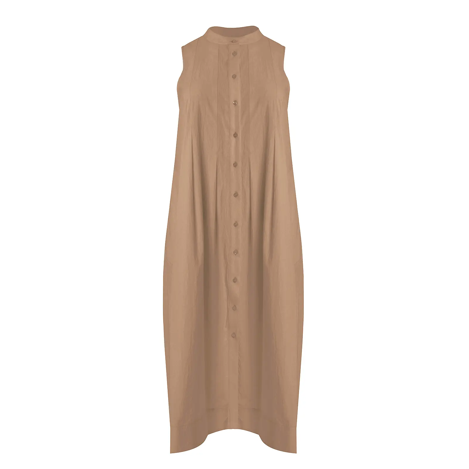 Mat Fashion Women's Beige Sleeveless Shirt Dress With Mandarin Collar For