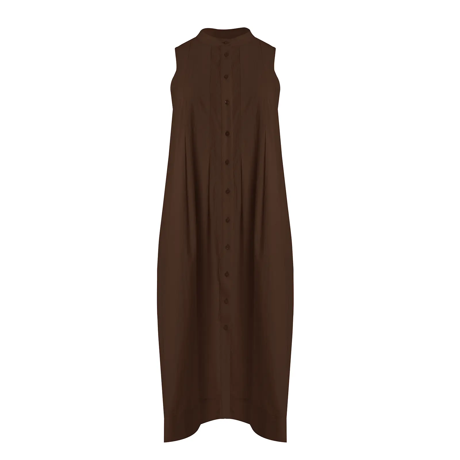 Mat Fashion Women's Marron Sleeveless Shirt Dress With Mandarin Collar For