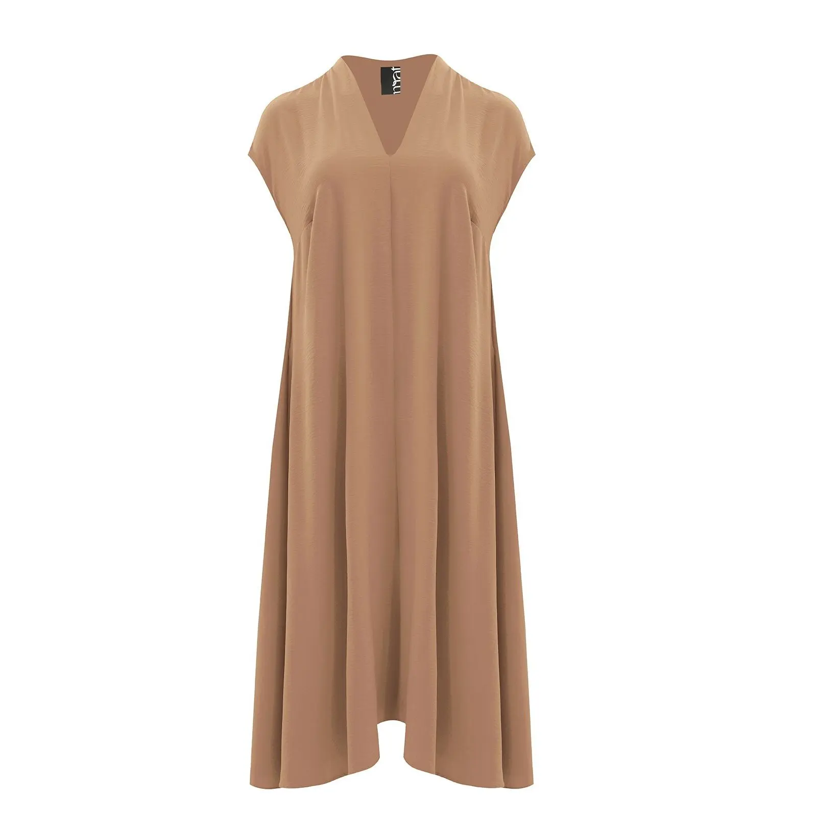 Mat Fashion Women's Beige V-Neck Crepe Dress Airwashed