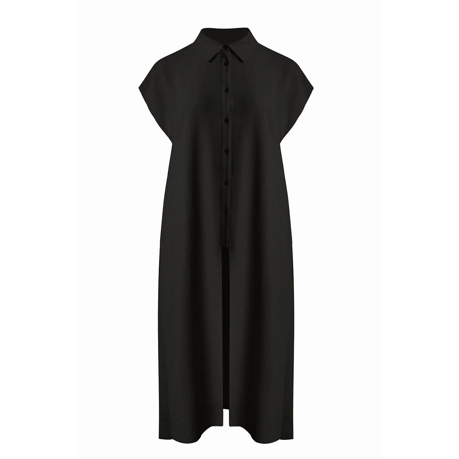 Mat Fashion Women's Noir Long Crepe Shirt Dress For