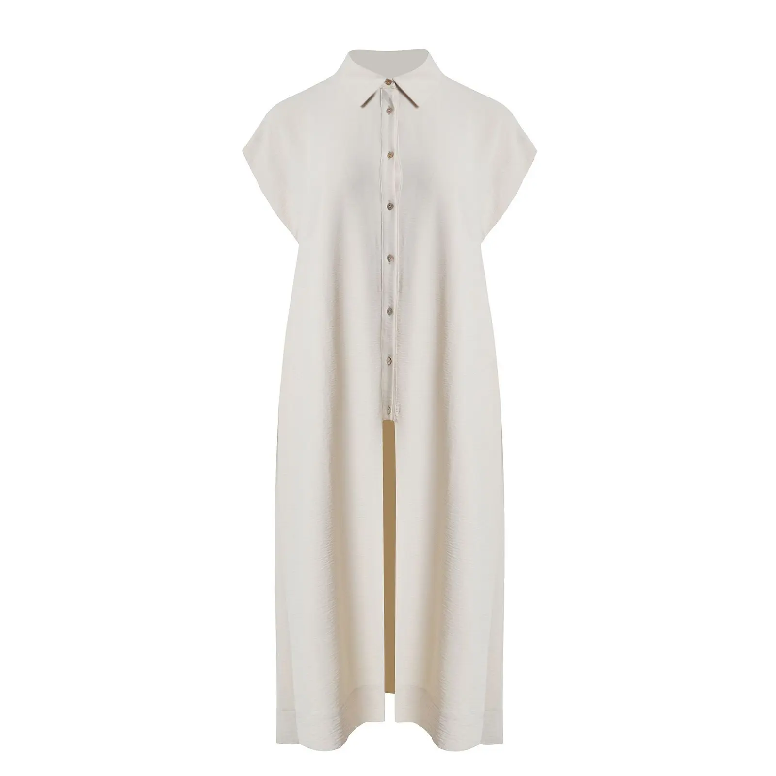Mat Fashion Women's Beige Long Crepe Shirt Dress For