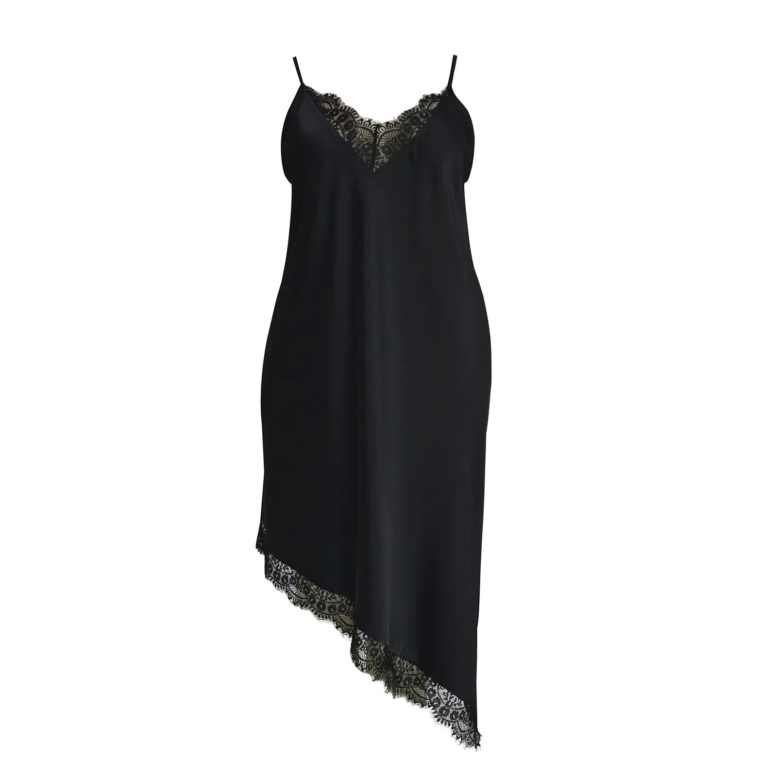 Mat Fashion Women's Noir Asymmetrical Satin Strap Dress For