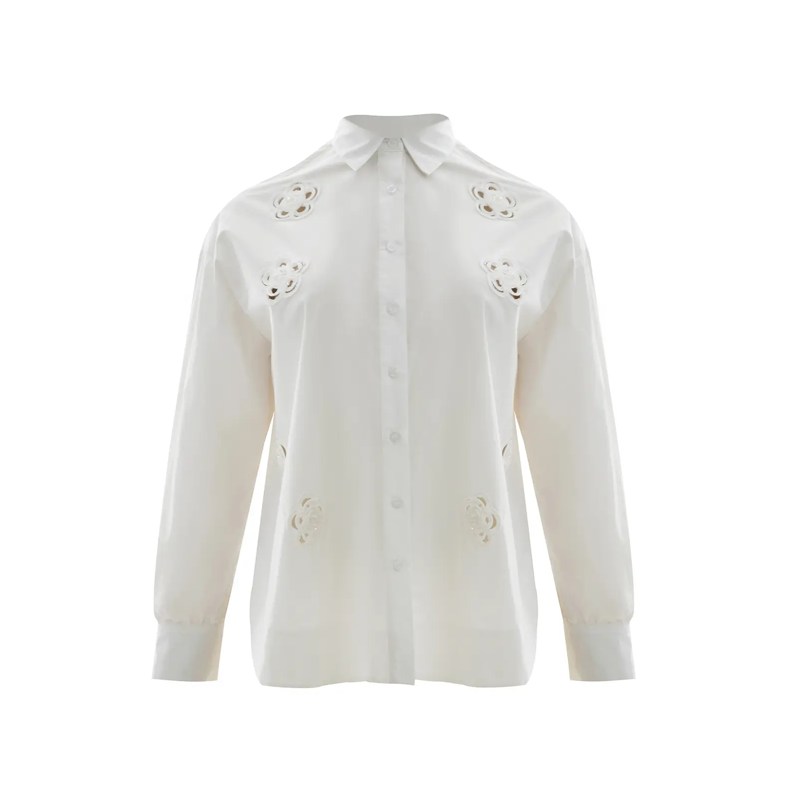 Mat Fashion Women's Blanc Long Sleeve Embroidered Shirt