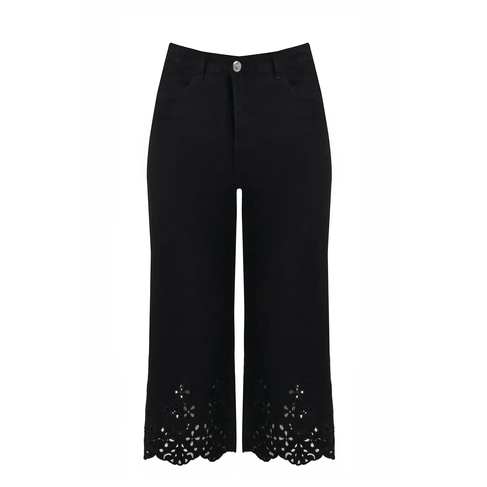 Mat Fashion Women's Noir Embroidered Jeans Wide Leg
