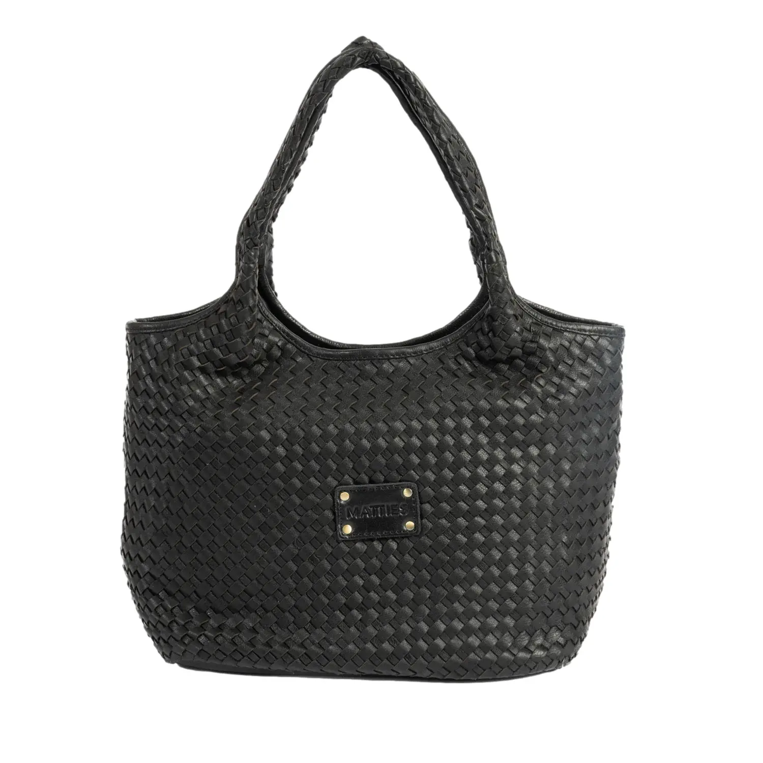 Matties Bags Noir Woven Leather Shoulder Bag Woman