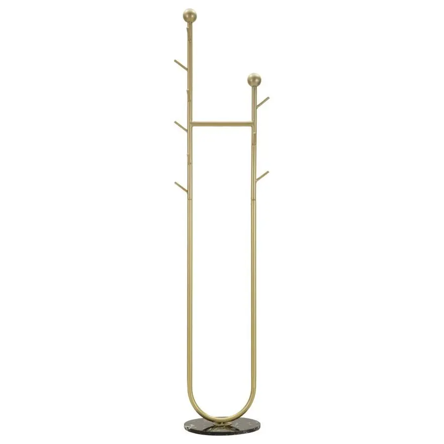 Porte-manteau en m&eacute;tal dor&eacute; avec base en marbre, 40 x 32 x 175 cm