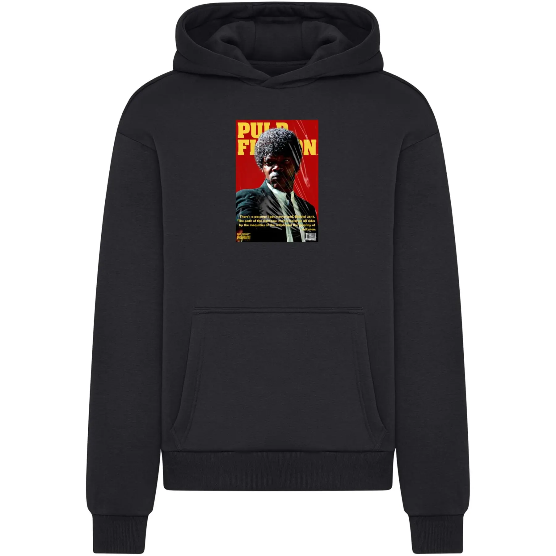Merchcode Men's Noir Hooded Sweatshirt Pulp Fiction Jules Magazine Cover