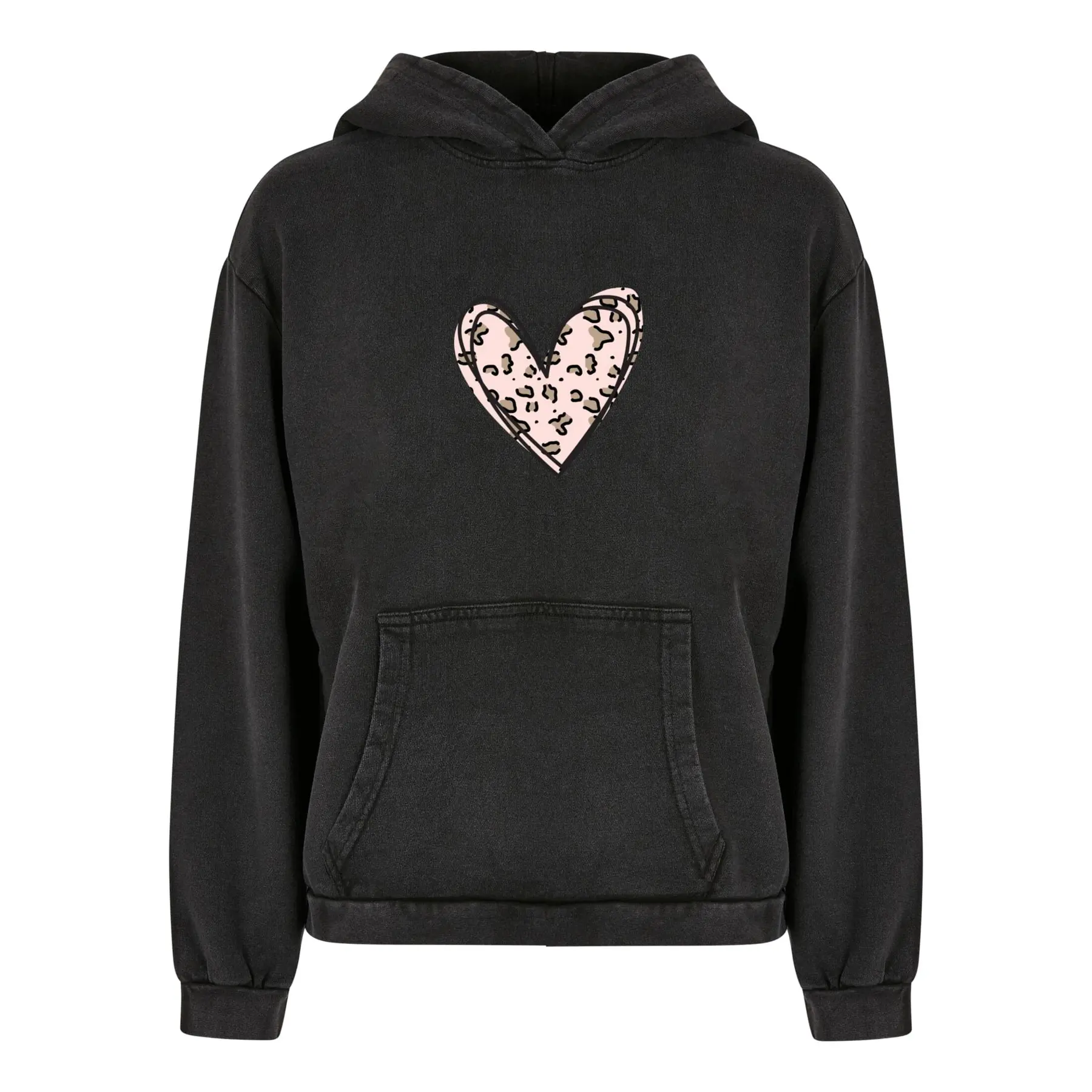 Image of Oversized Hoodie Damen Merchcode Valentines Day - Leopard Heart Acid Washed