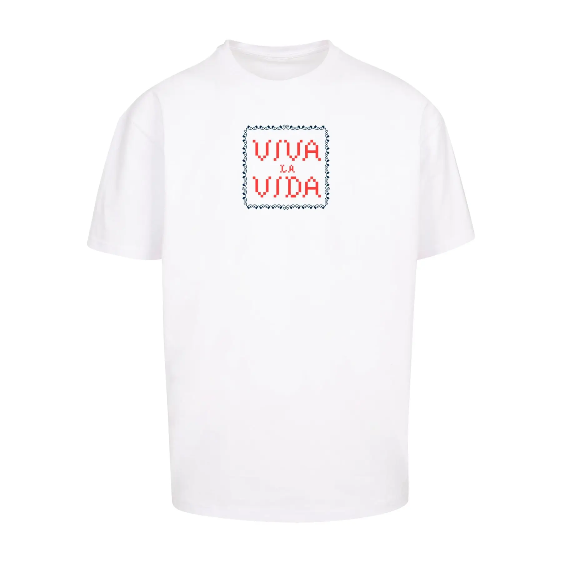 Merchcode Men's Blanc Oversized T-Shirt Frida Kahlo - Pixels Viva La Vida Heavy