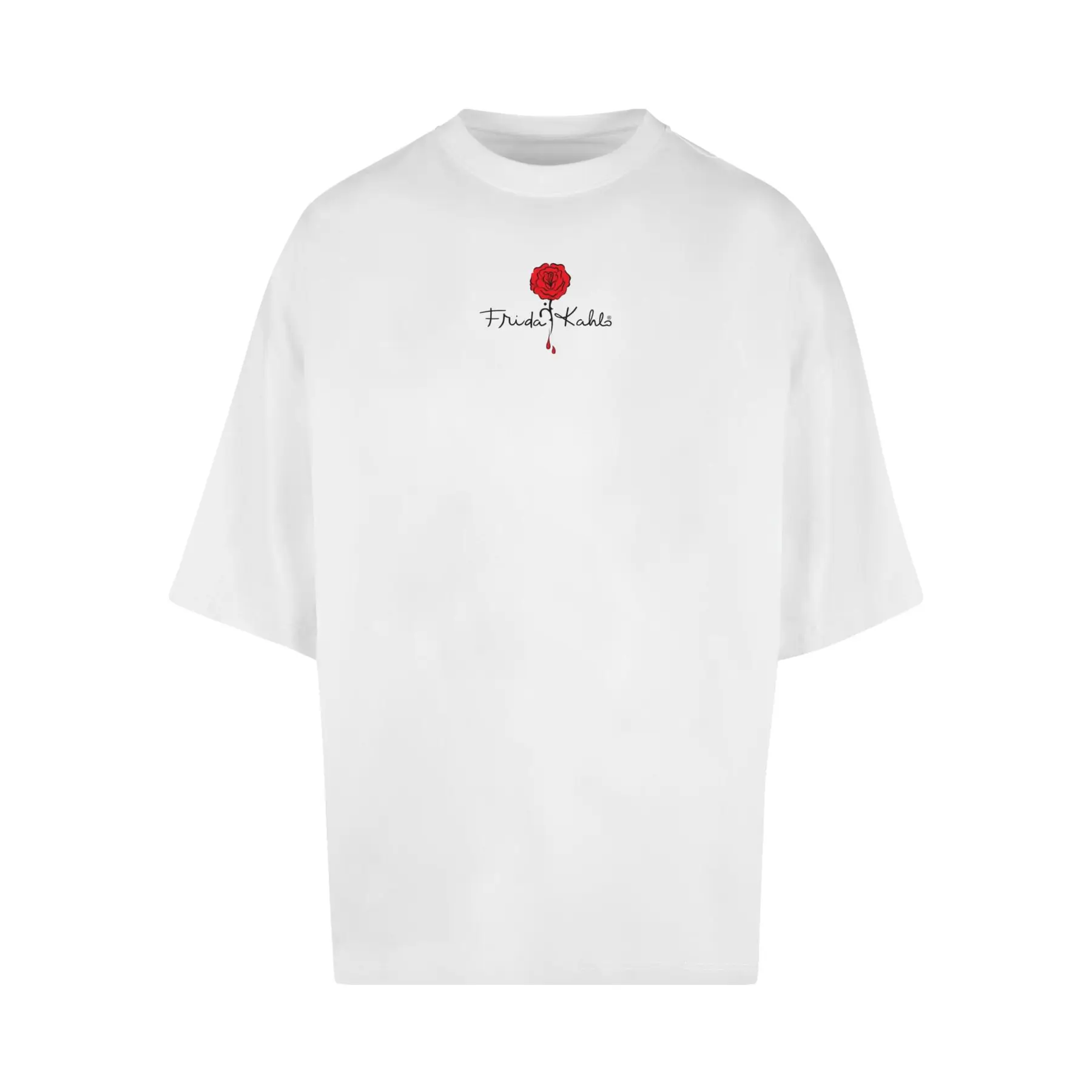 Merchcode Men's Blanc T-Shirt Frida Kahlo - Logo Rose Huge