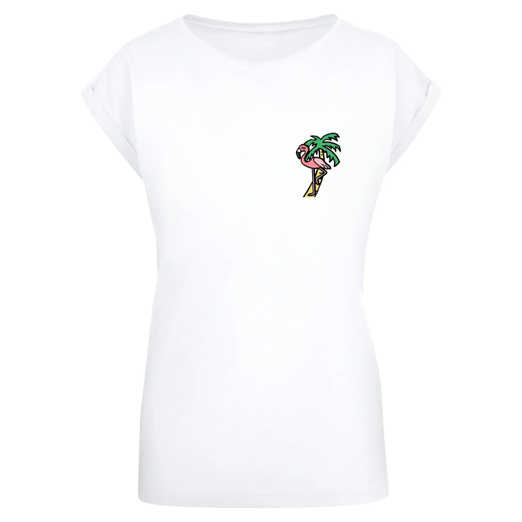 Mister Tee Women's Blanc T-Shirt Flamingo Extended Shoulder