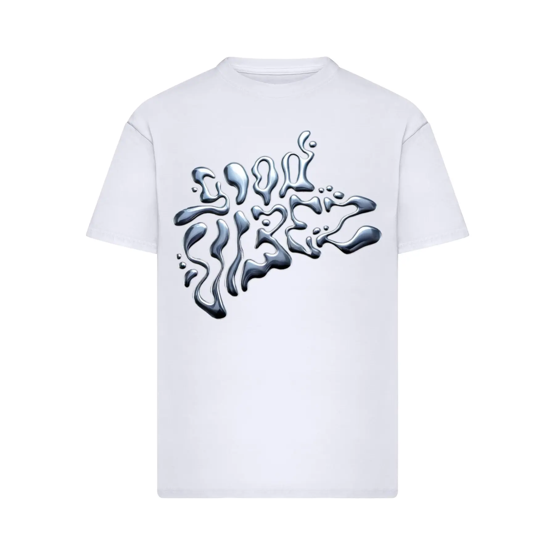 Mister Tee Men's Blanc Oversized T-Shirt Good Vibez Chrome